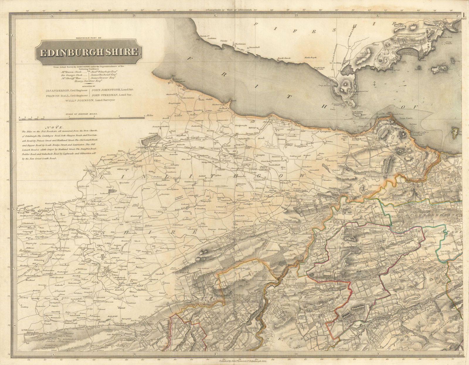 Edinburghshire north-west. Midlothian. Linlithgow Livingston. THOMSON 1832 map