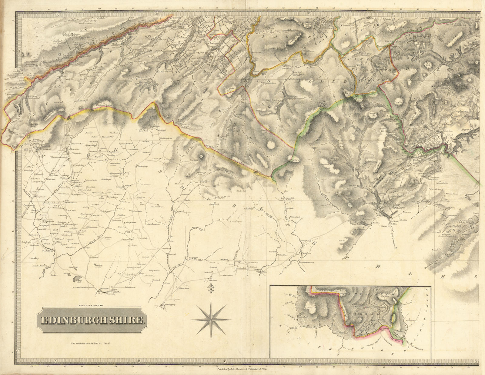 Edinburghshire south-west sheet. Midlothian. West Linton. THOMSON 1832 old map