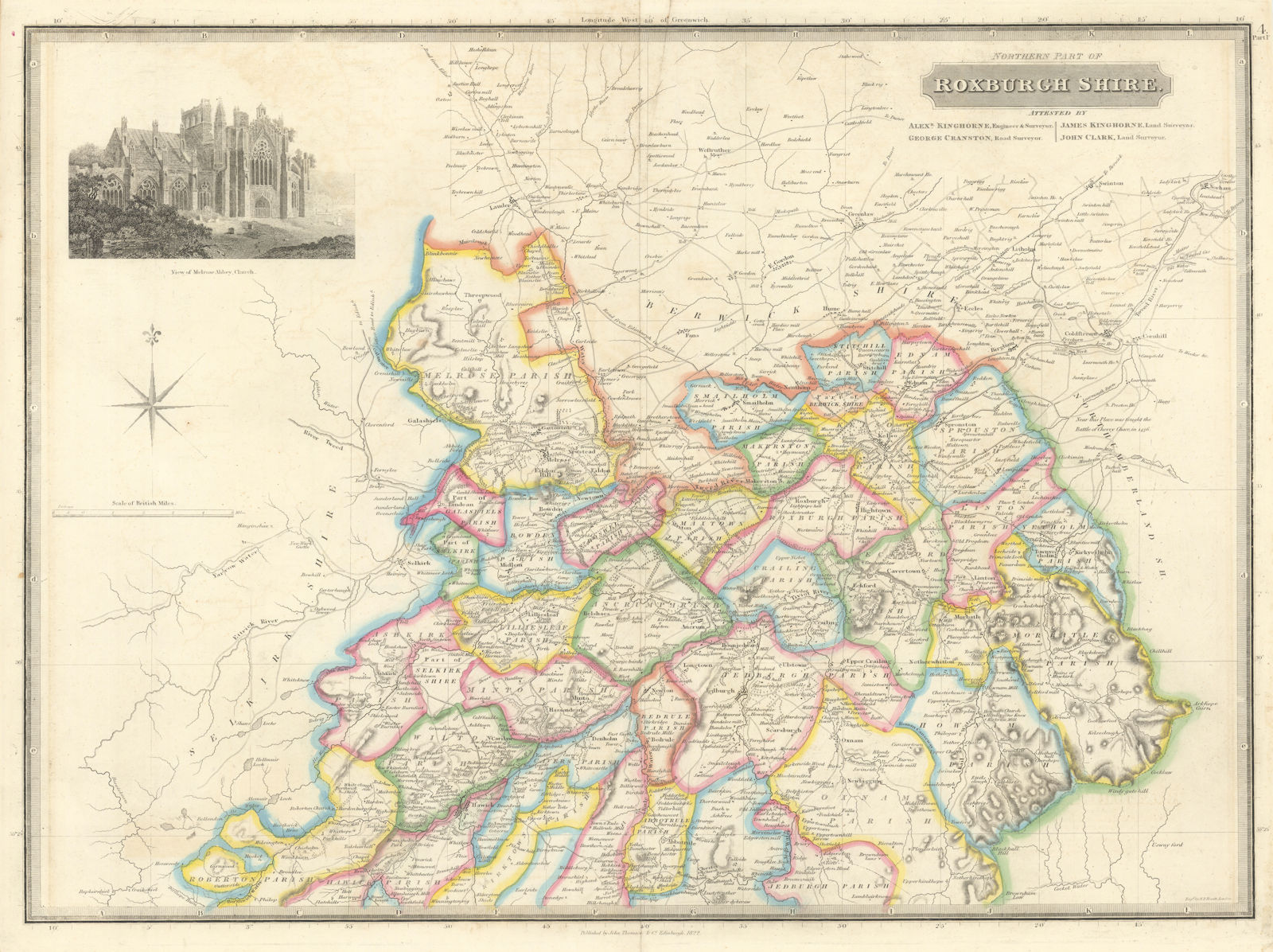 Northern Roxburghshire Jedburgh Hawick Melrose Kelso Galashiels THOMSON 1832 map