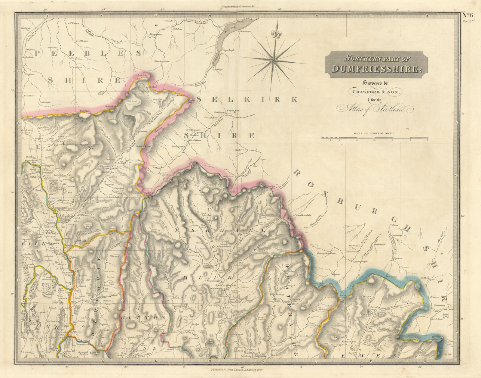Dumfrieshire north-east sheet. Moffat Ettrick Beattock. THOMSON 1832 old map