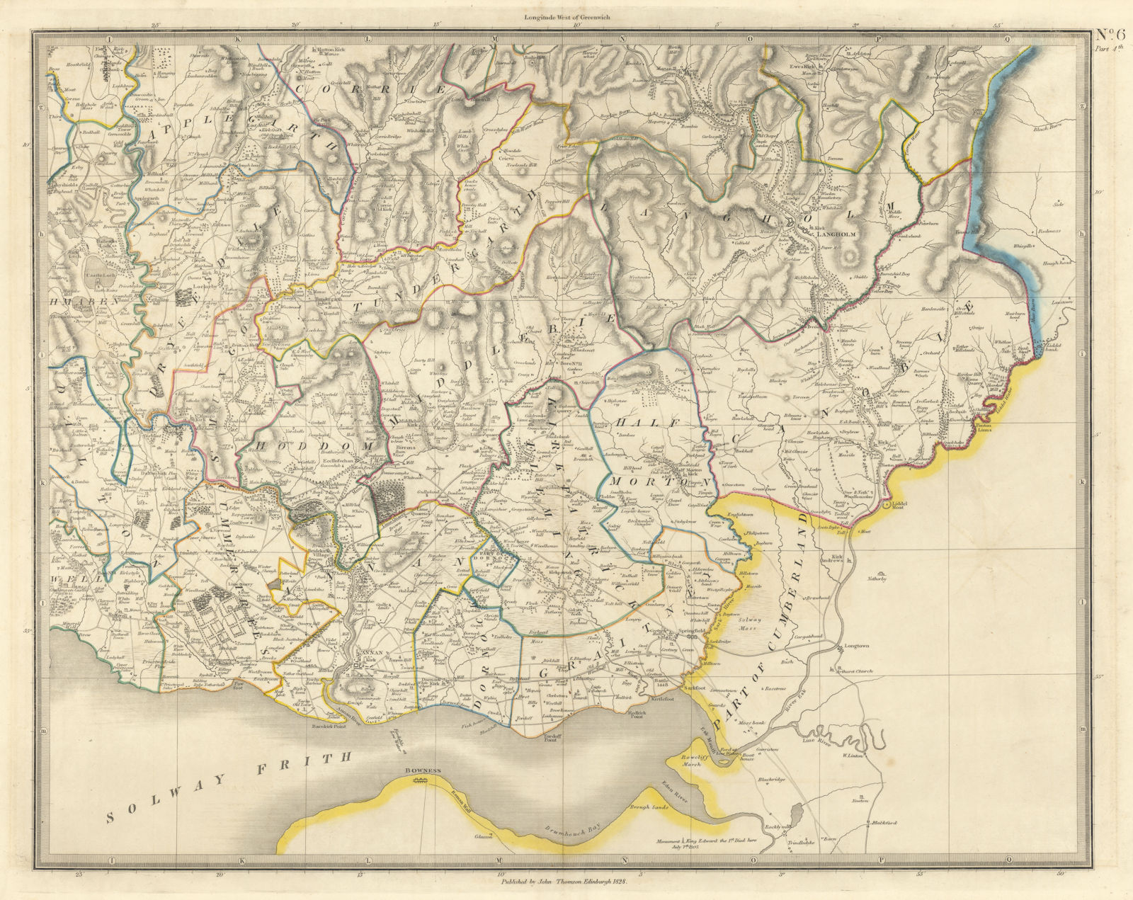 Dumfrieshire south-east sheet. Annan Gretna Green Lockerbie. THOMSON 1832 map