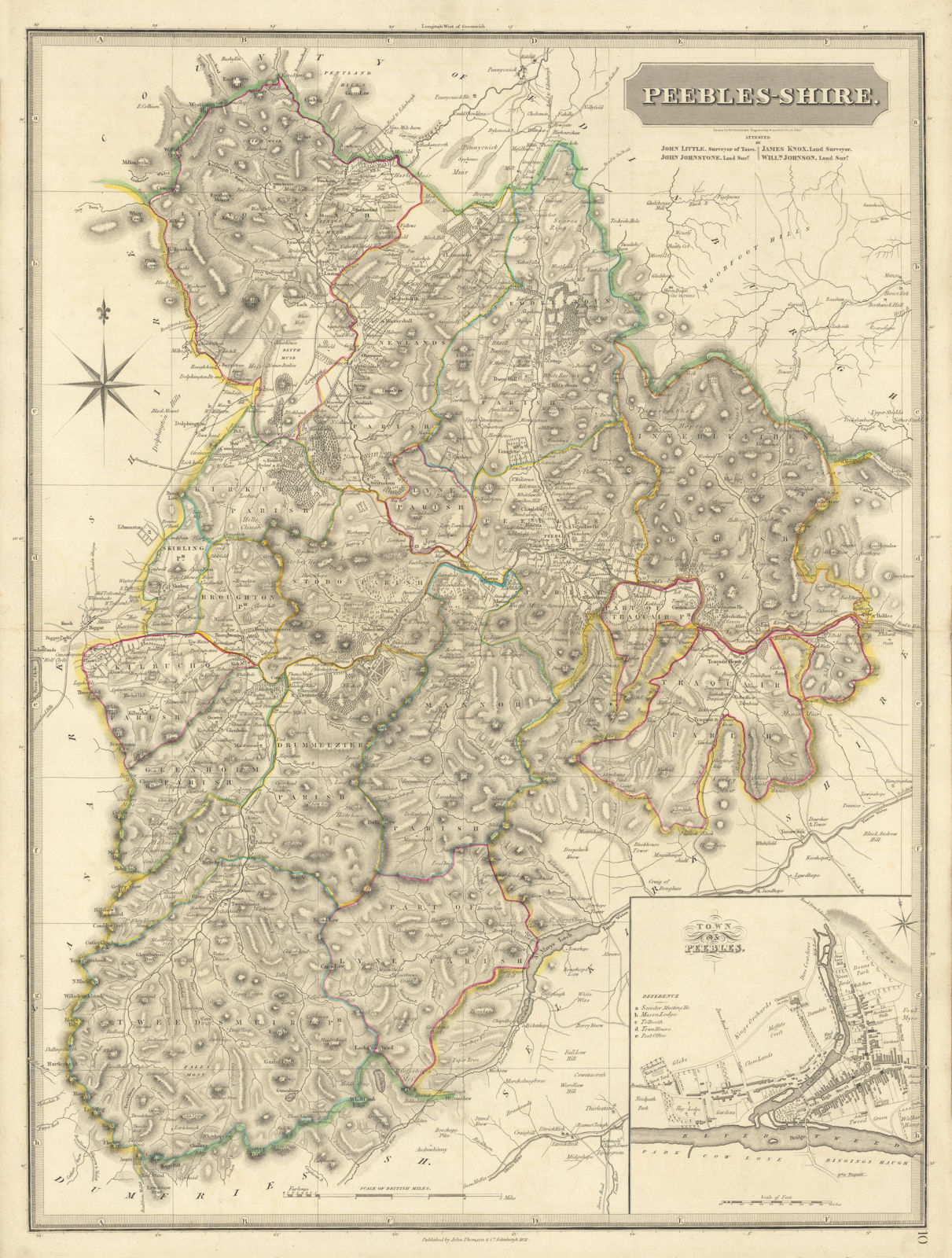 Peebles shire & town plan. Innerleithen West Linton Ettrick. THOMSON 1832 map