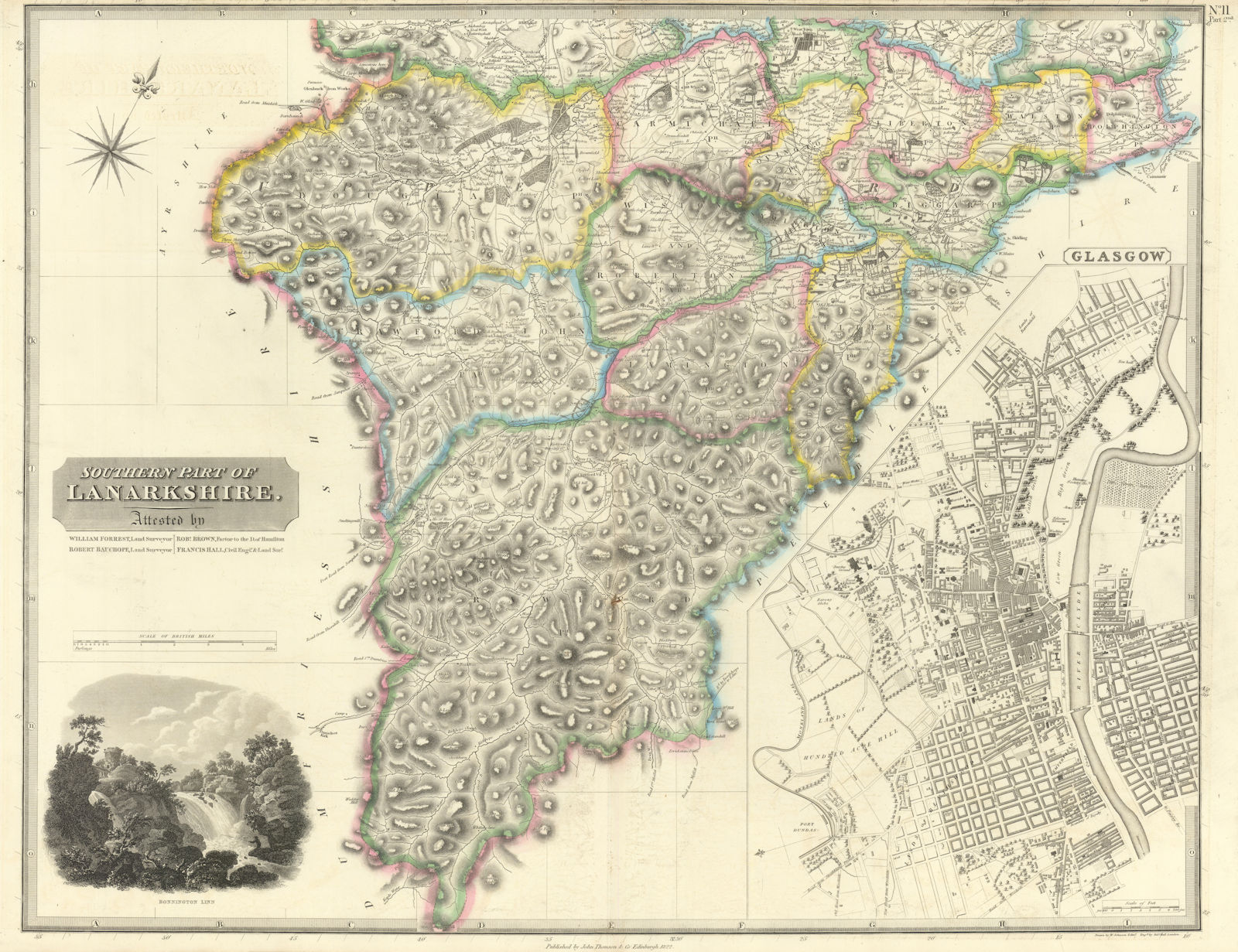 Lanarkshire south. Glasgow city plan. Douglas Wiston Biggar. THOMSON 1832 map