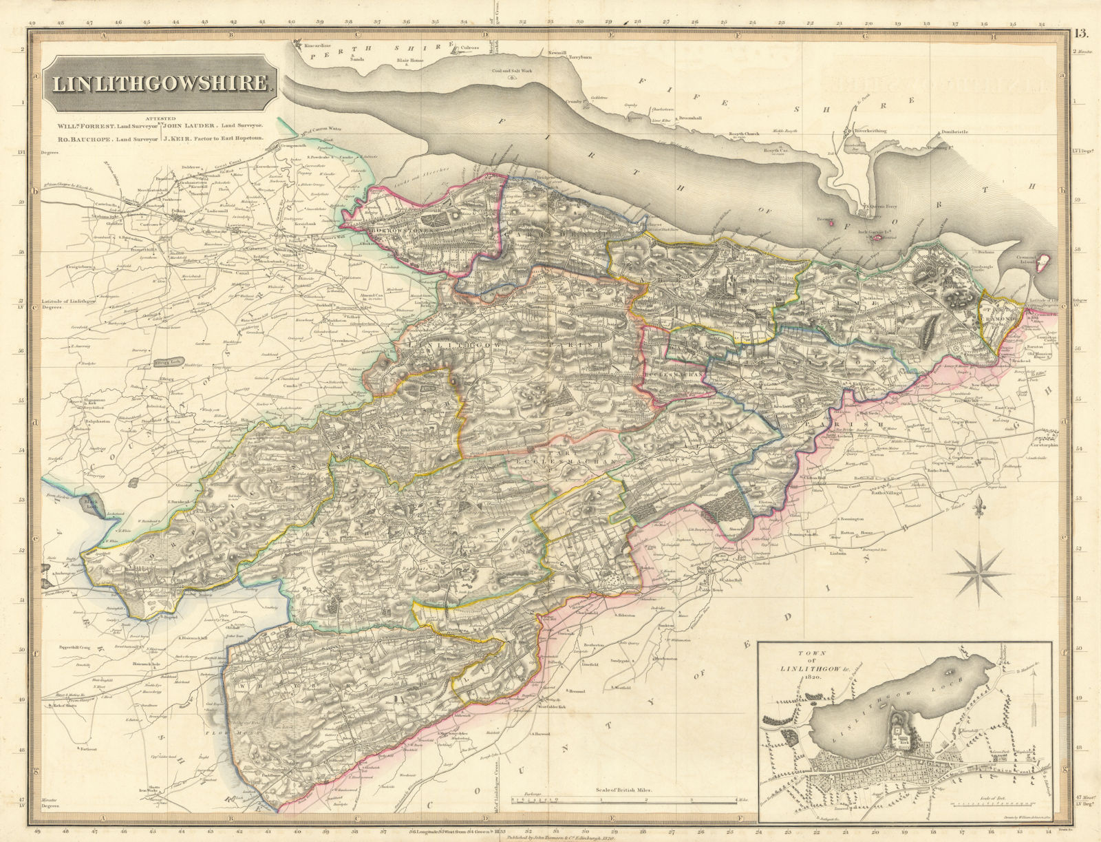 Linlithgow shire & town plan. West Lothian. Livingston Falkirk. THOMSON 1832 map