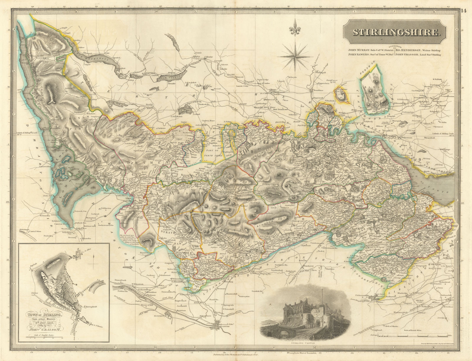 Stirlingshire. Stirling town plan Falkirk Lomond Alloa Dunblane THOMSON 1832 map