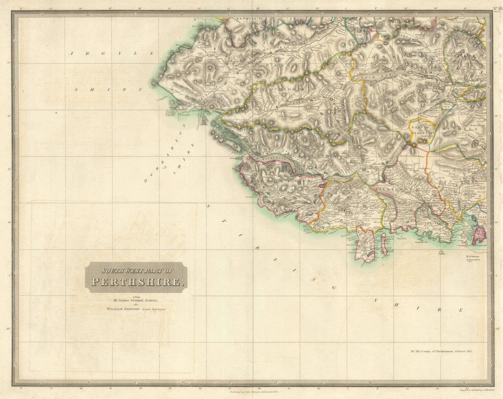 Perthshire south west. Trossachs Callander Dunblane Stirling. THOMSON 1832 map