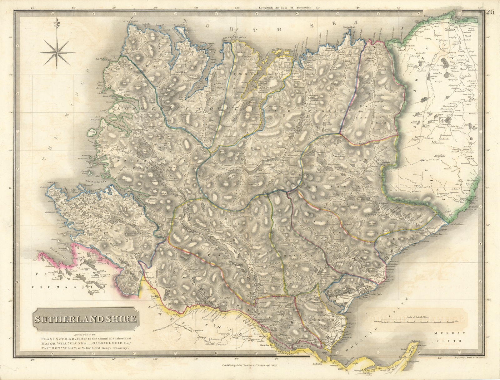 Sutherlandshire county map. Scourie Lochinver Dornoch Scotland. THOMSON 1832