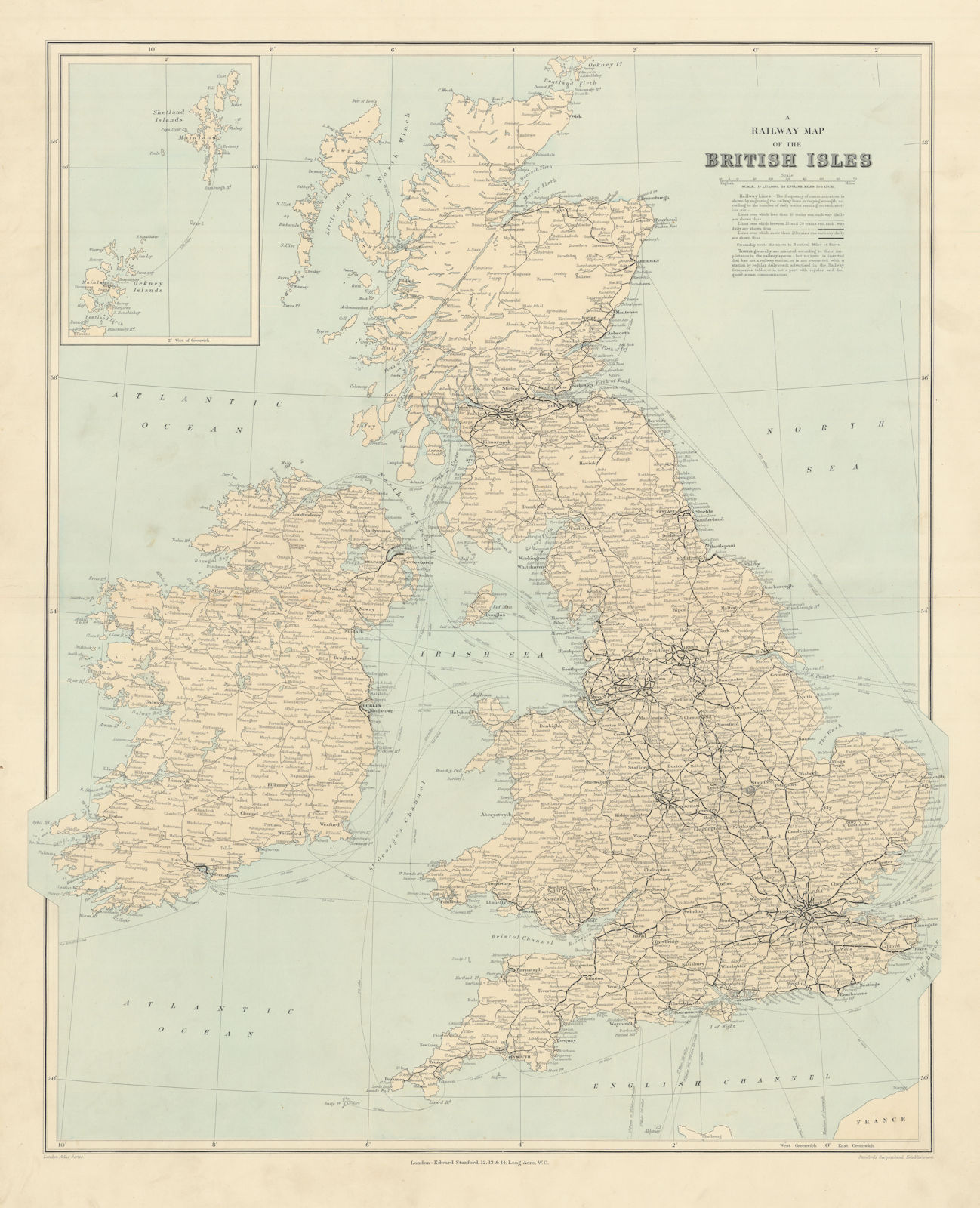 Railway map of the British Isles. England Ireland Scotland Wales. STANFORD 1904