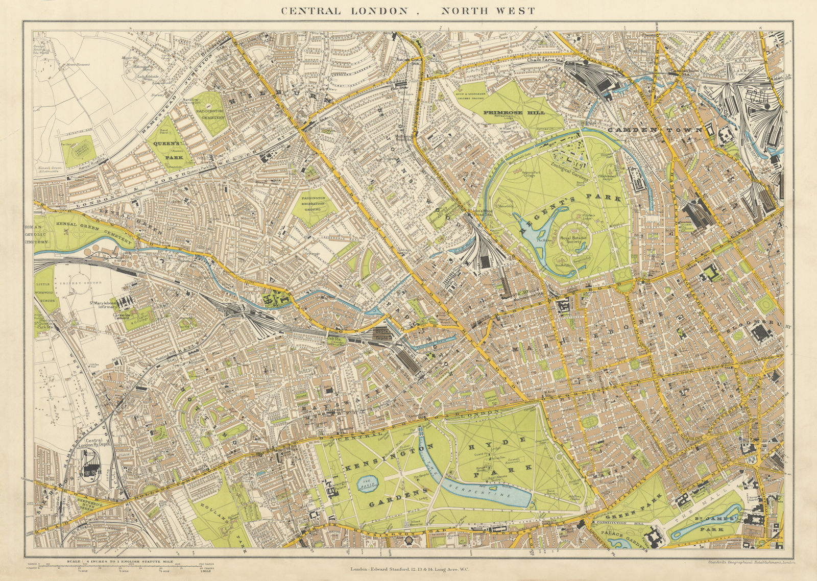 Central London N.W. Camden Marylebone Mayfair Notting Hill. STANFORD 1904 map