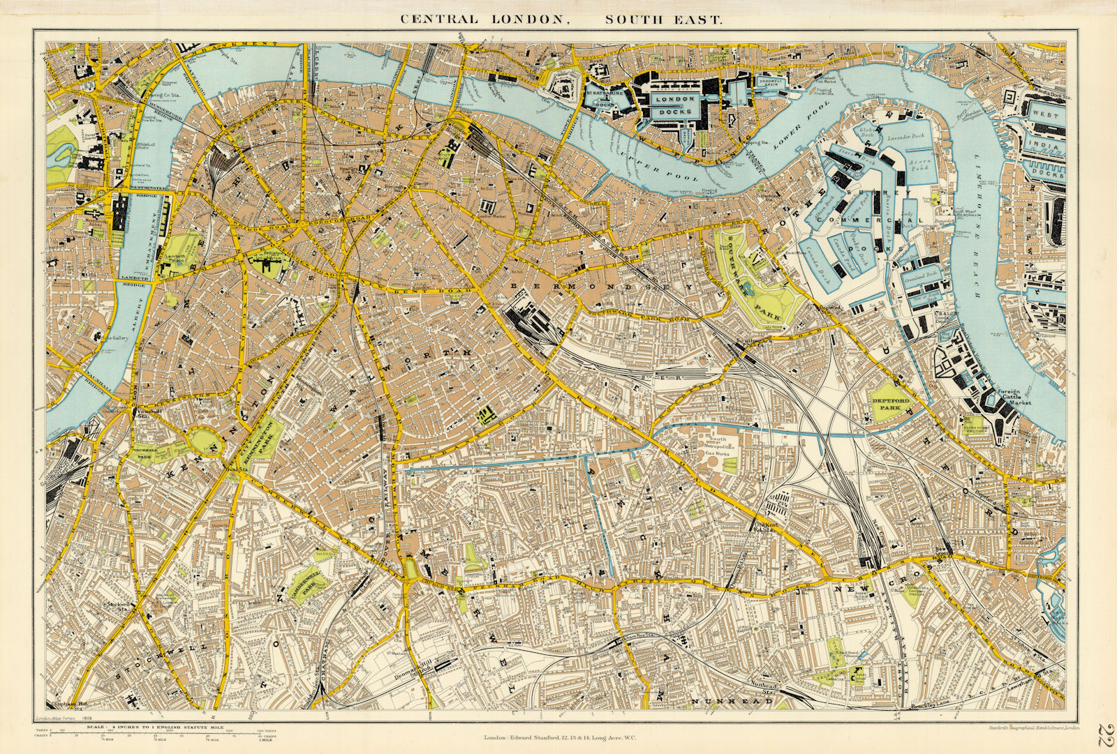 Associate Product Central London S.E. Southwark Bermondsey Camberwell Deptford. STANFORD 1904 map