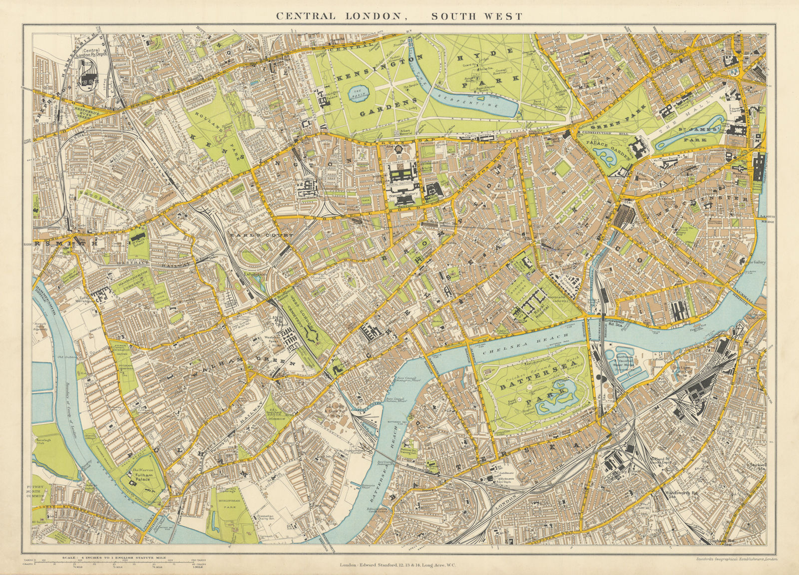 Central London S.W. Battersea Chelsea Kensington Westminster. STANFORD 1904 map