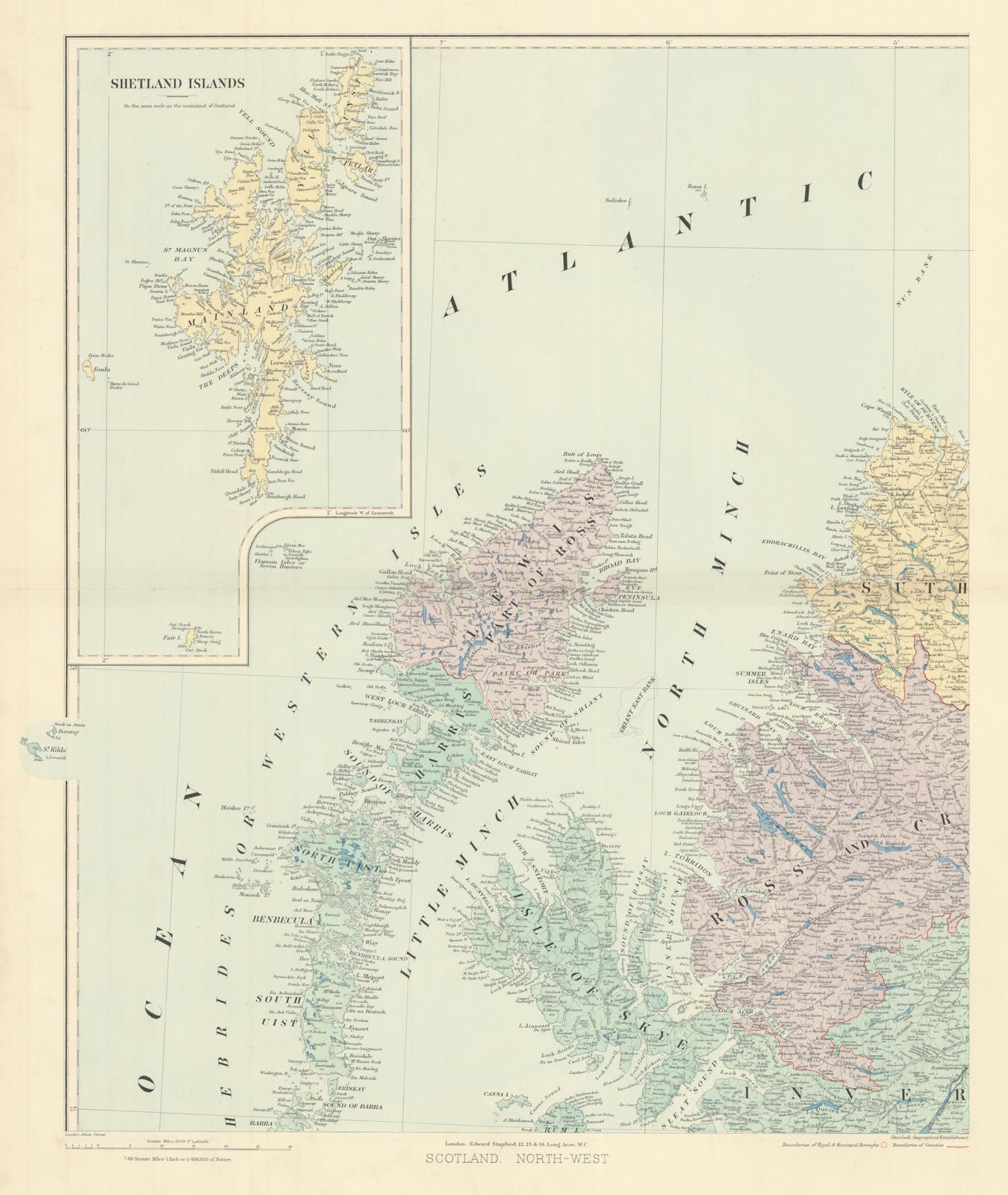 Associate Product Scotland NW Shetland Western Isles Hebrides Skye Ross. 61x52cm STANFORD 1904 map