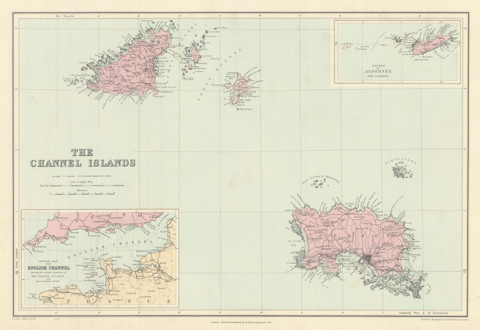 Associate Product Channel Islands. Guernsey Jersey Alderney Sark Herm Caskets. STANFORD 1904 map