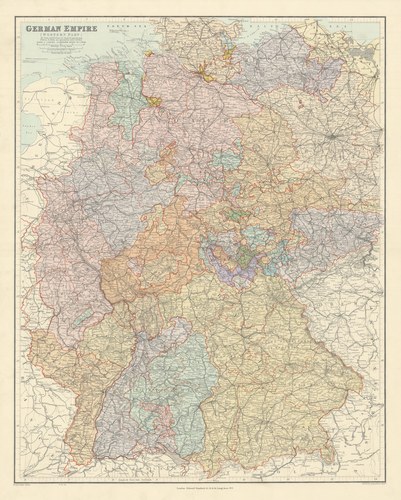 Associate Product German Empire west. Germany w/ Alsace Lorraine. 65x52cm. STANFORD 1904 old map