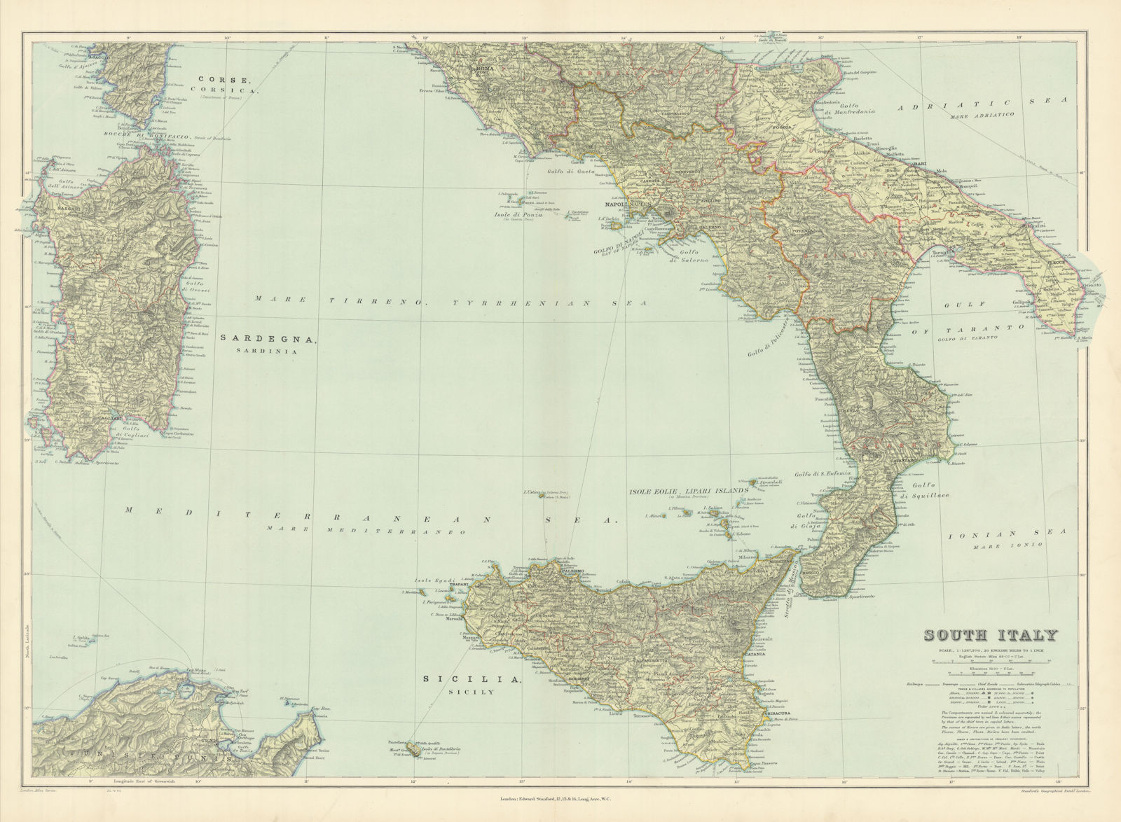 South Italy. Sicily Calabria Puglia Abruzzo Lazio Campania. STANFORD 1904 map