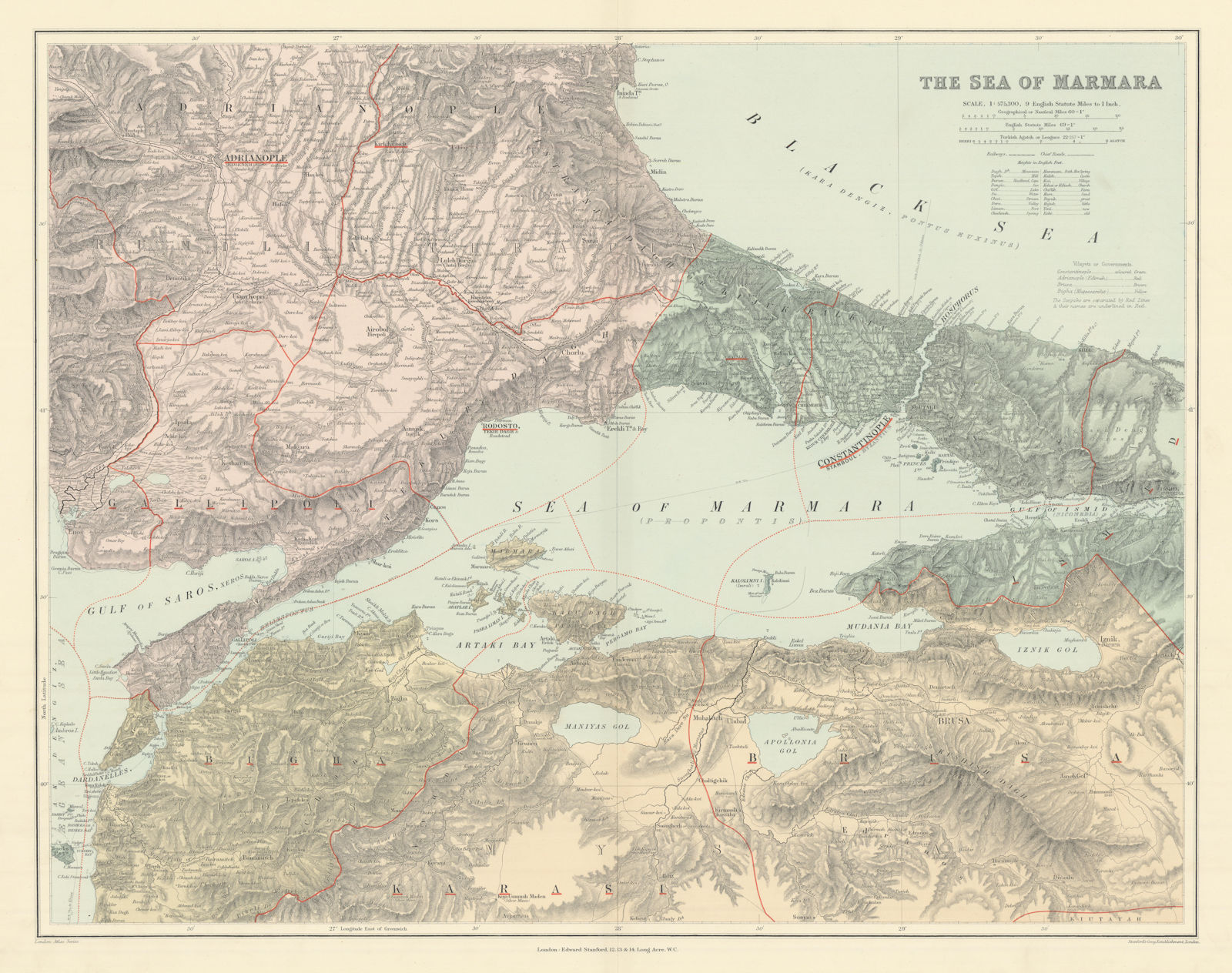 Sea of Marmara & adjacent region. Northwest Turkey. 51x65cm STANFORD 1904 map