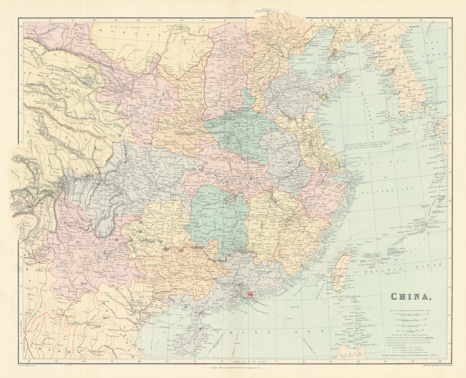 China. Hong Kong. Kwang-chao. Kiao-chai. Wei-hai-wei. 52x65cm. STANFORD 1904 map