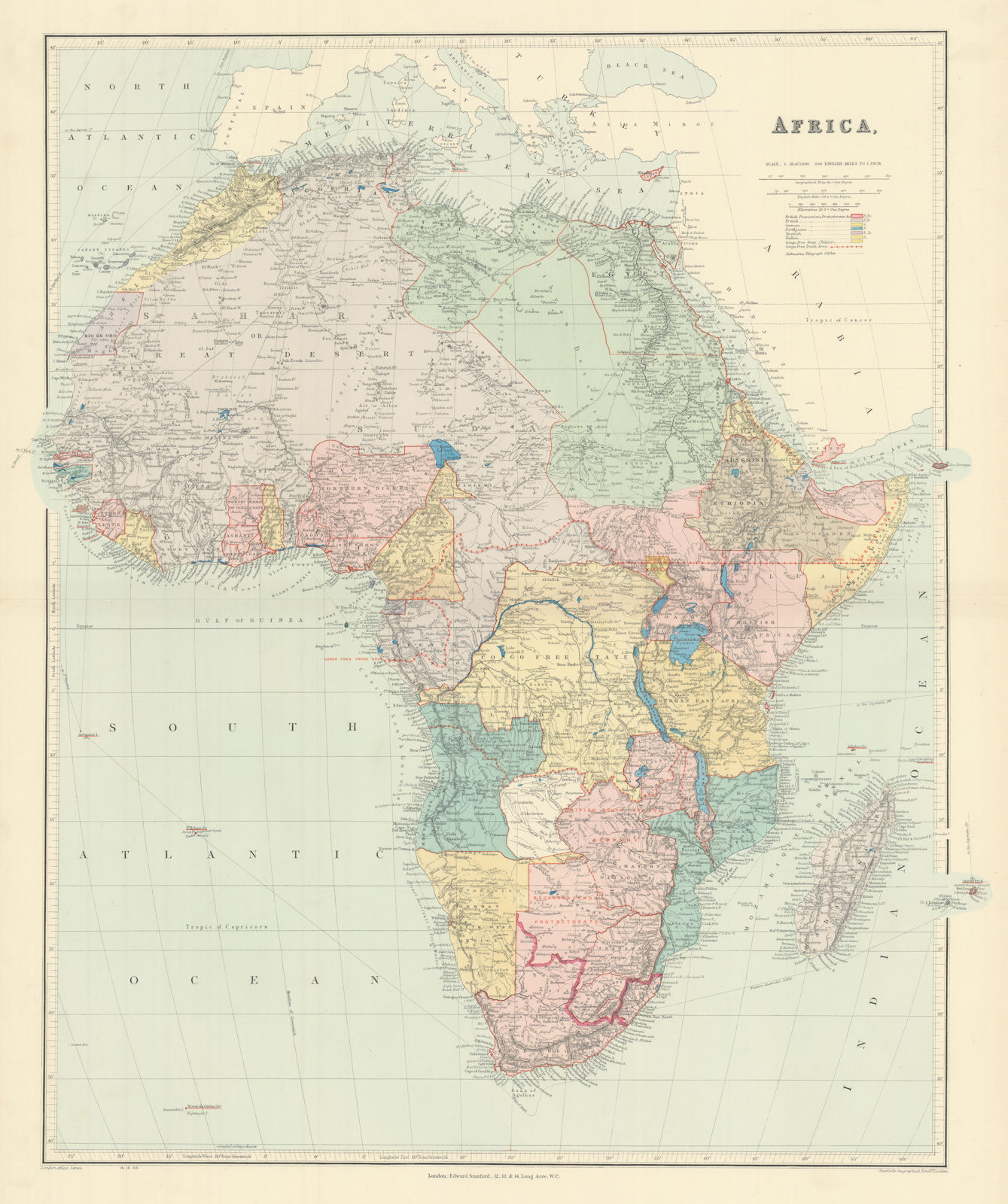 Africa. Congo Free Trade Area. British South Africa Company. STANFORD 1904 map
