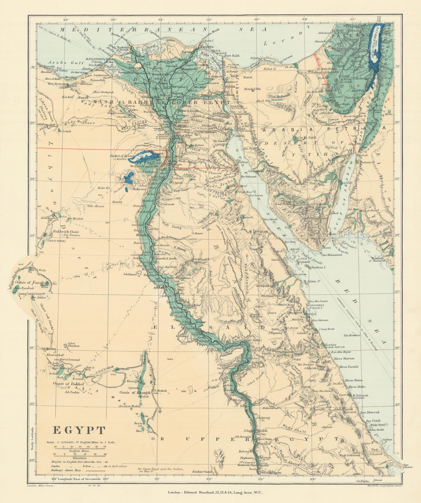 Associate Product Egypt. Nile valley Sinai Red Sea Gulf of Aqaba Sharm el-Sheik. STANFORD 1904 map