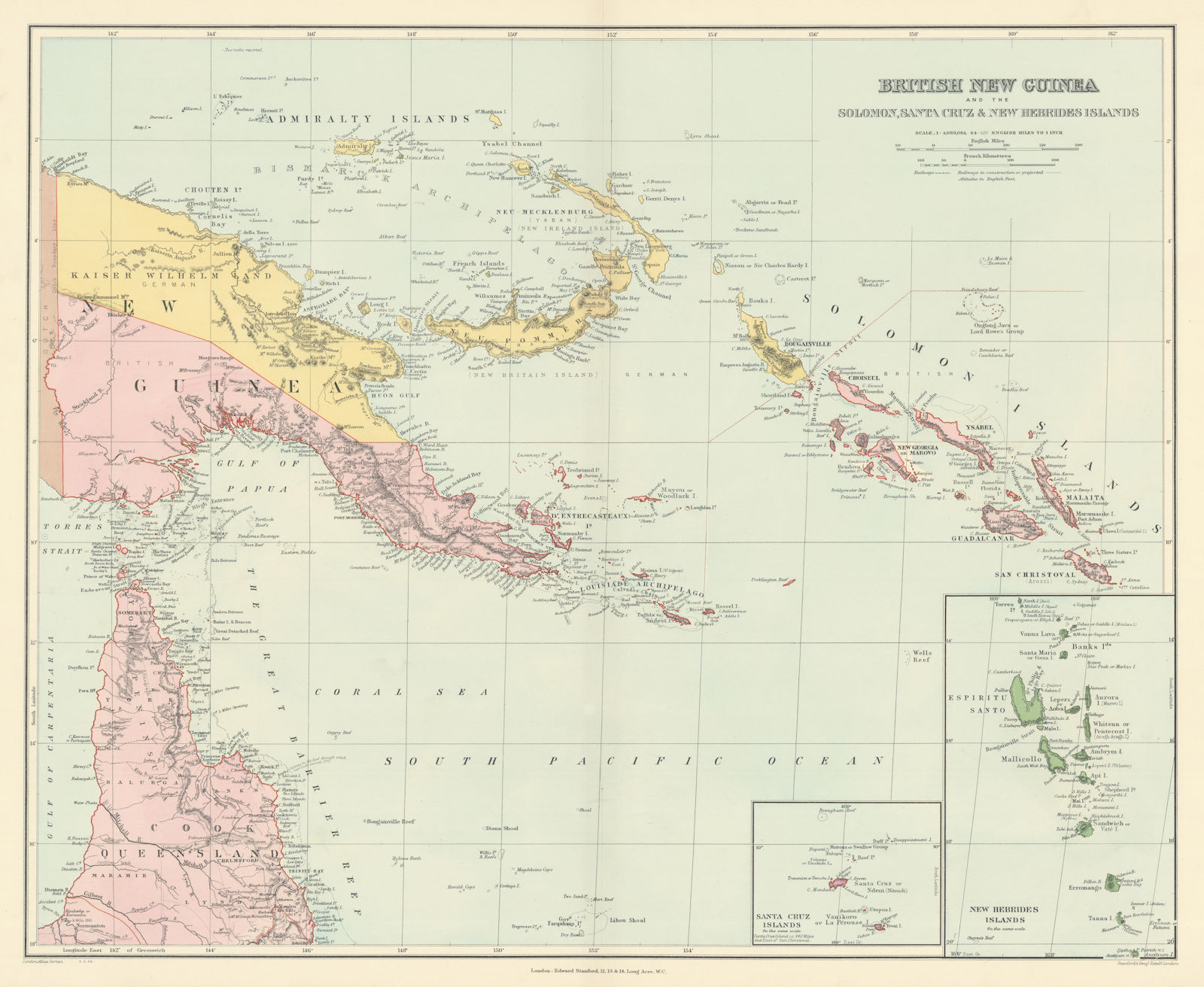 British New Guinea. Solomon Islands New Hebrides Melanesia. STANFORD 1904 map