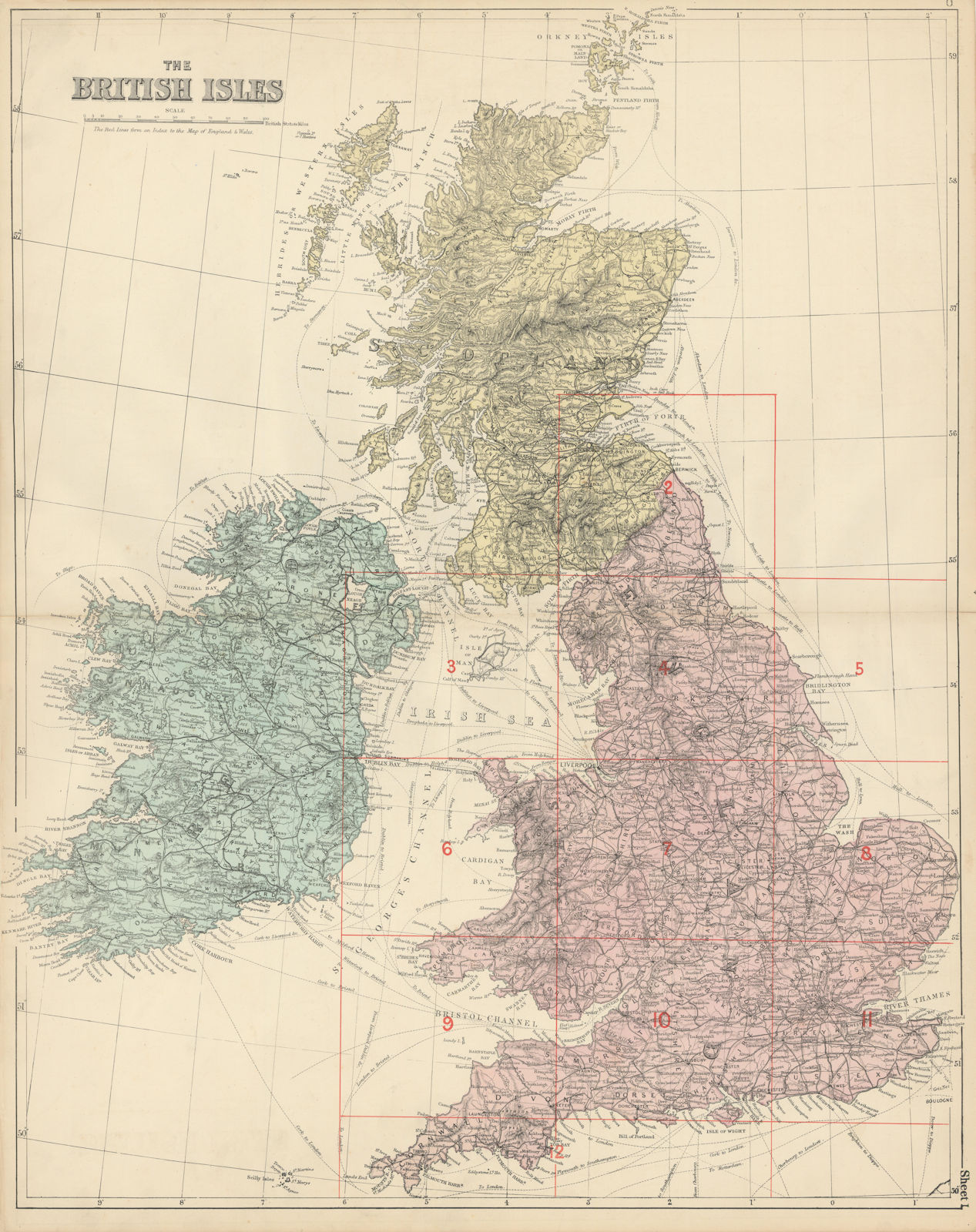 Associate Product BRITISH ISLES index map by GW BACON. England Ireland Scotland Wales 1883