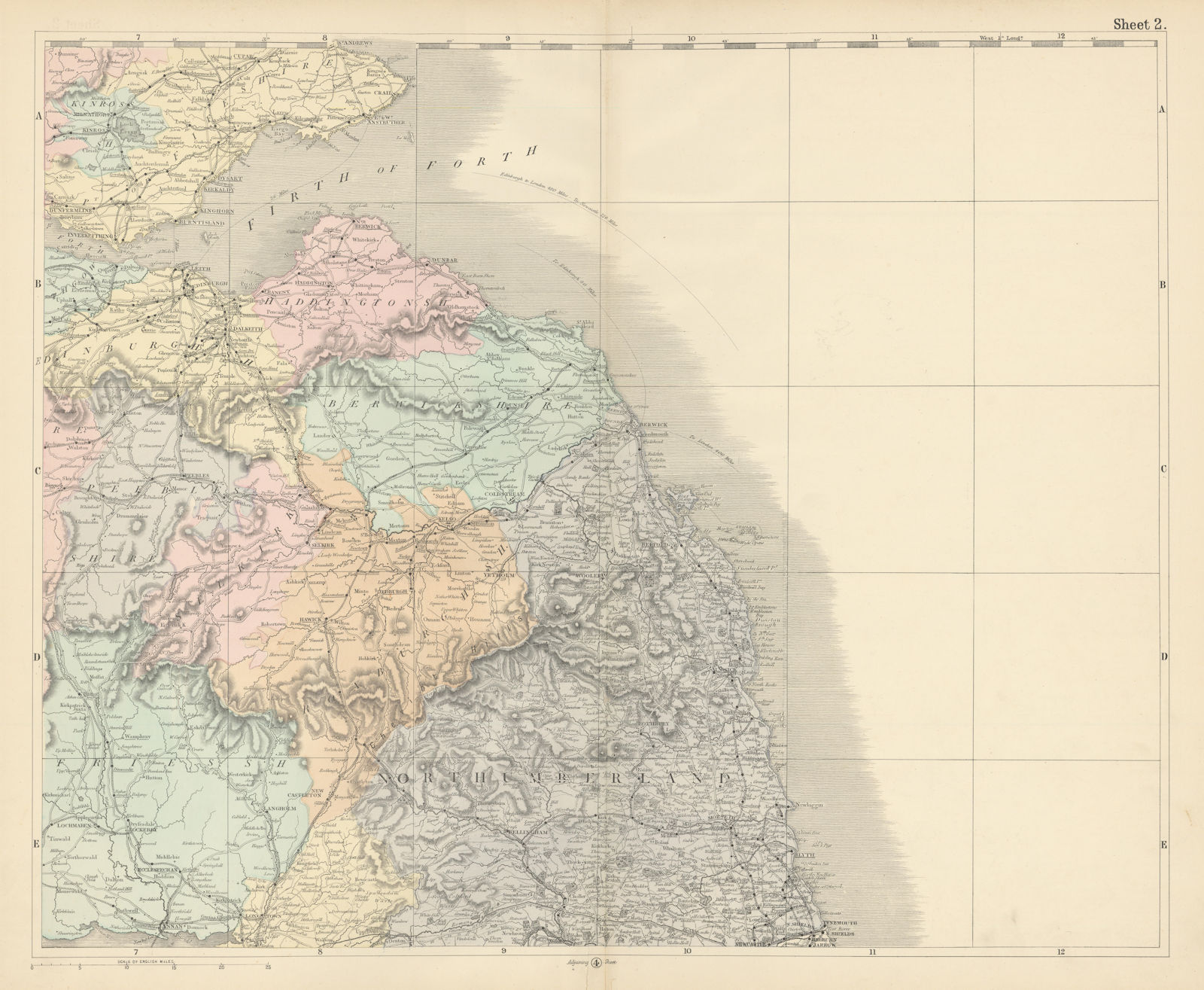 Associate Product Northumberland & Scottish Borders. Lothian Edinburgh Newcastle. BACON 1883 map
