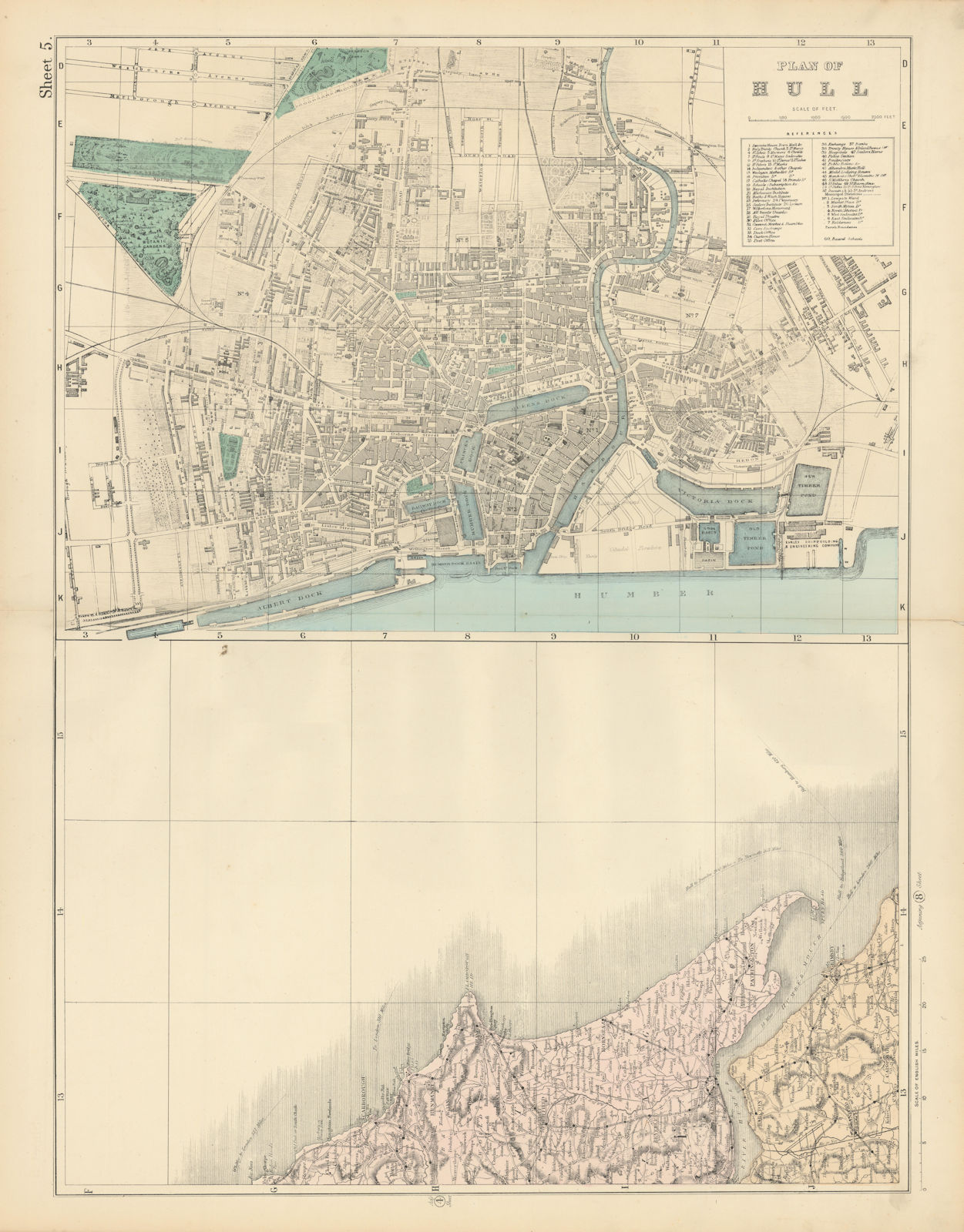 Associate Product Yorkshire Coast & Humberside. Hull antique city plan. BACON 1883 old map