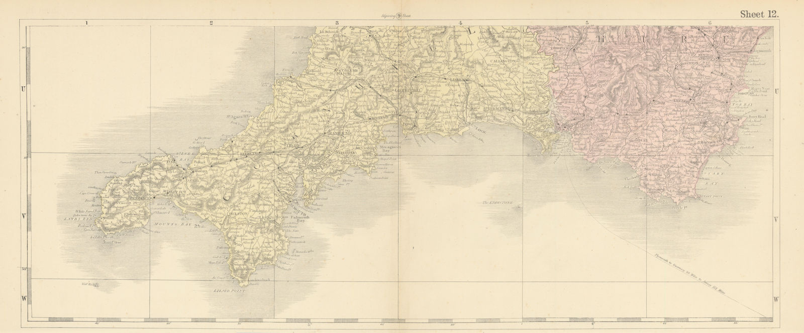 South Devon & Cornwall. English Riviera. South Hams. BACON 1883 old map