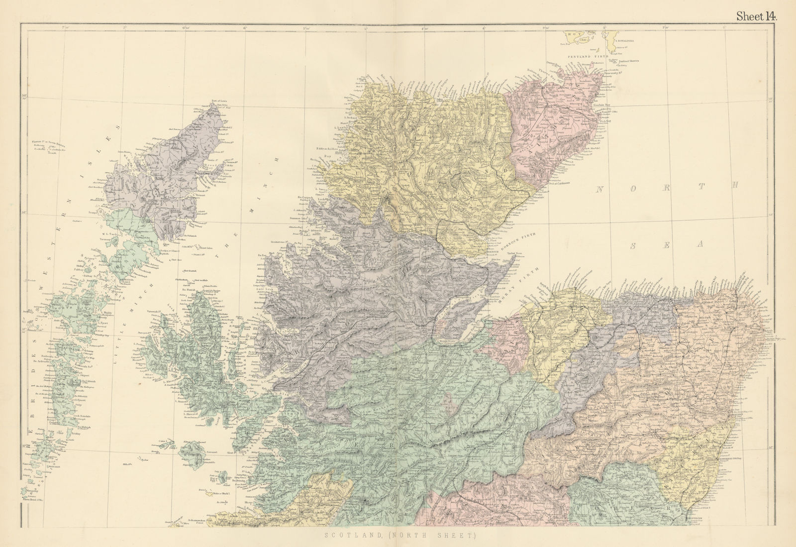 North Scotland antique map. Highlands & Islands. Hebrides. WELLER 1883 old