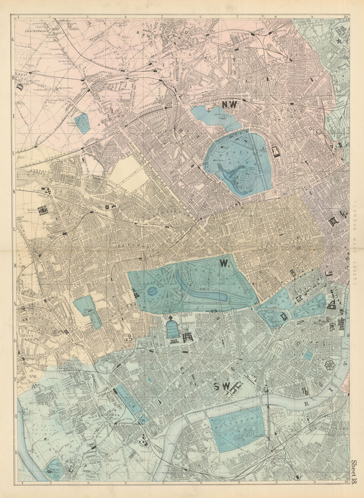 WEST LONDON. Chelsea Westminster Marylebone Notting Hill Camden. BACON 1883 map