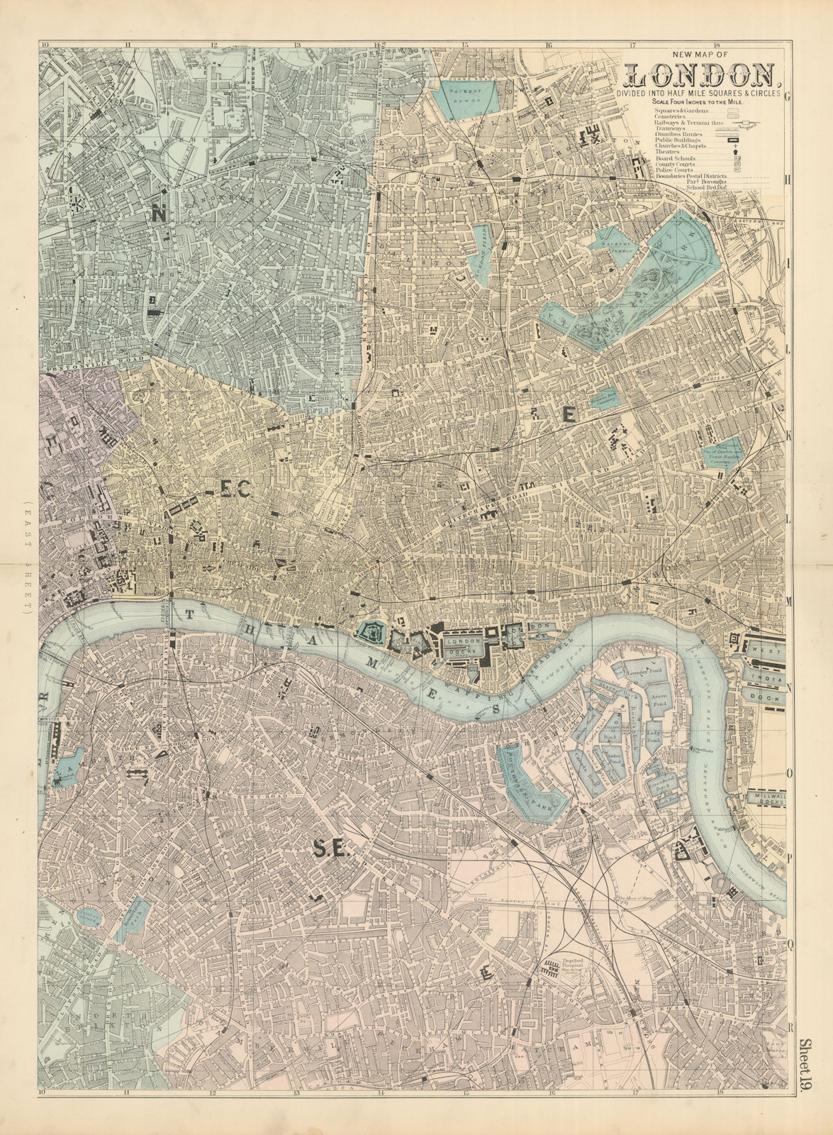 EAST LONDON. Southwark City Bermondsey Islington Hackney Bow. BACON 1883 map