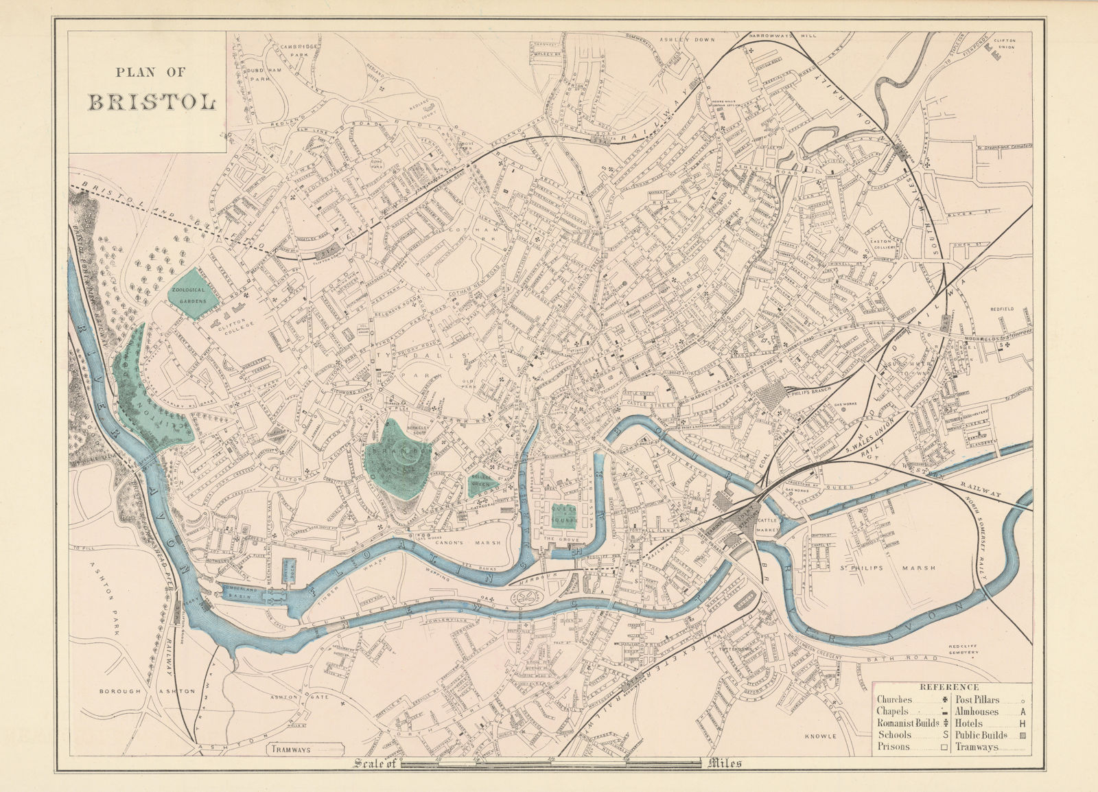 Associate Product BRISTOL Clifton Cotham Easton Ashton Gate town city plan GW BACON 1883 old map