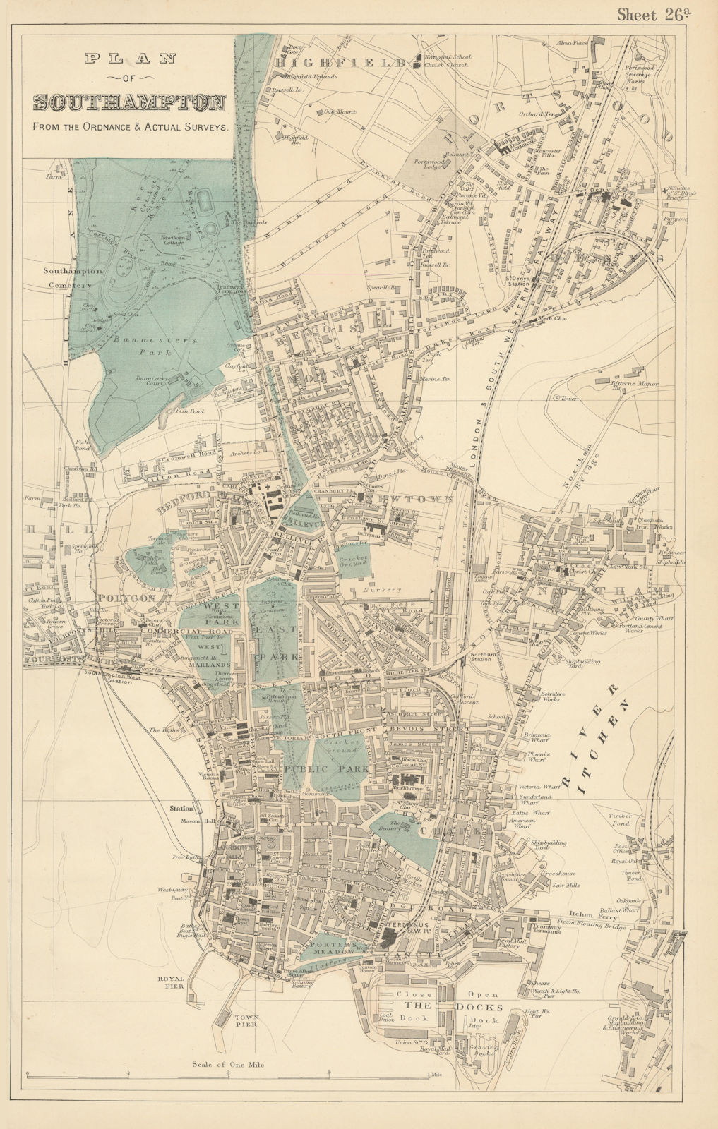 Associate Product SOUTHAMPTON Northam Portswood antique town city plan by GW BACON 1883 old map