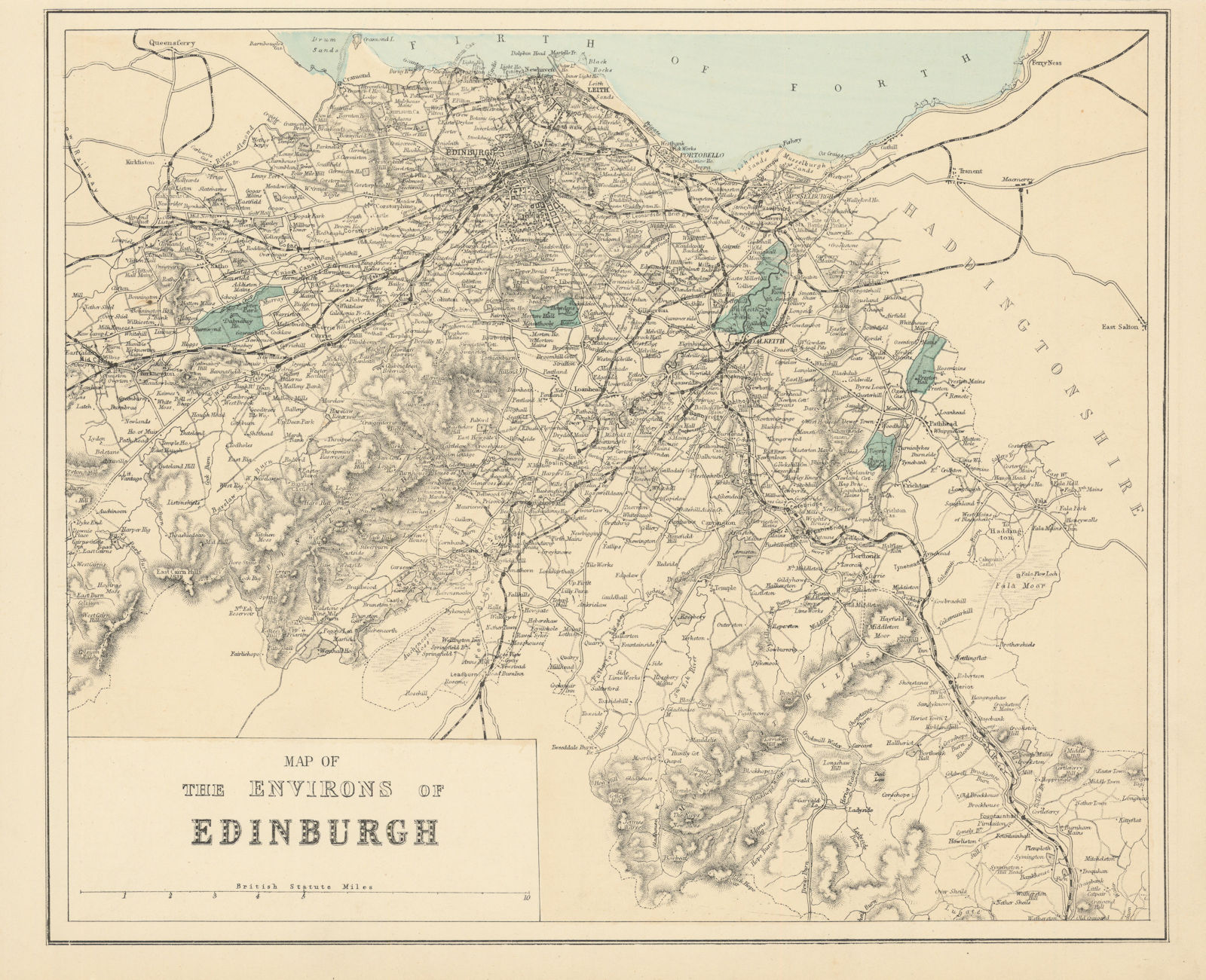 EDINBURGH & environs West Lothian Midlothian antique map by GW BACON 1883