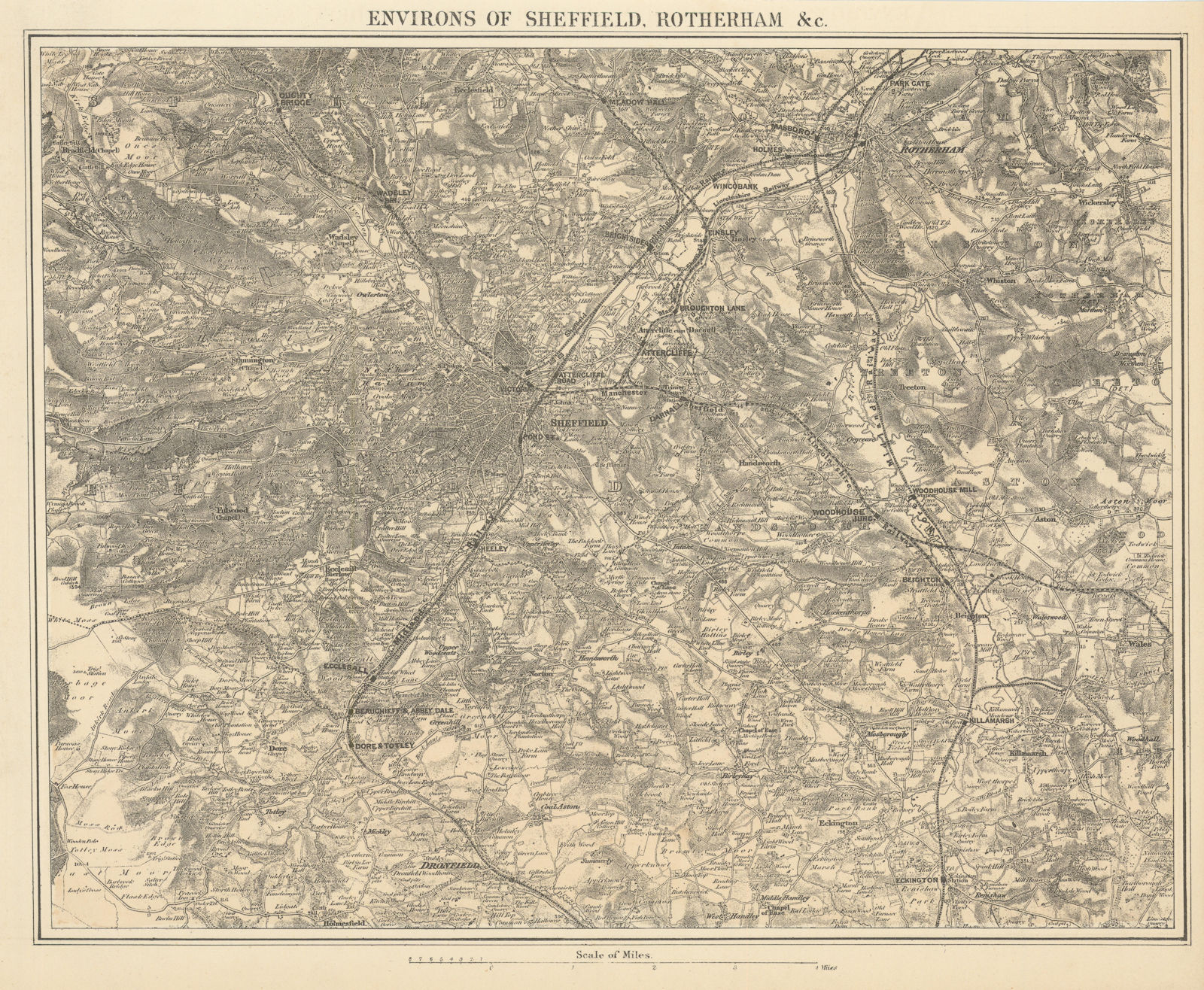 SHEFFIELD, ROTHERHAM & environs. East Peak District. GW BACON 1883 old map