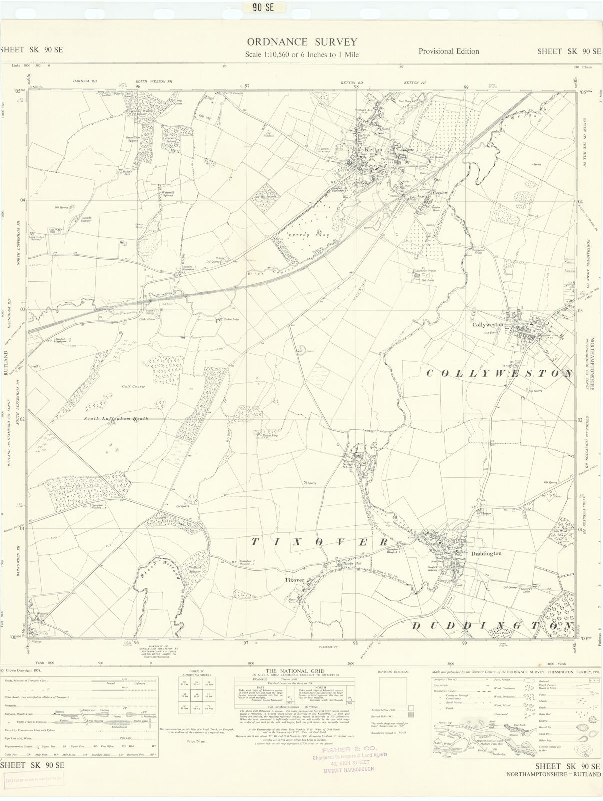 Ordnance Survey SK90SE Northants Tixover Collyweston Duddington Ketton 1958 map