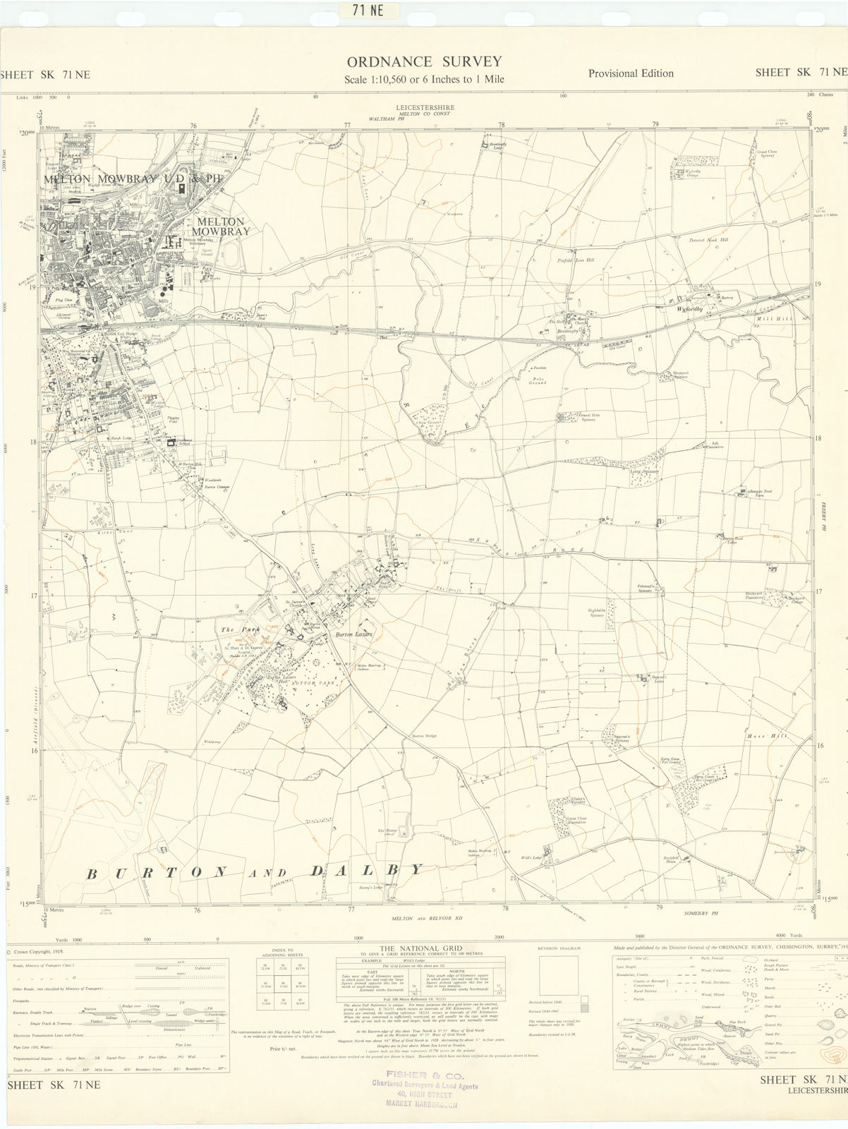 Ordnance Survey SK71NE Leicestershire Melton Mowbray Burton Lazars 1959 map