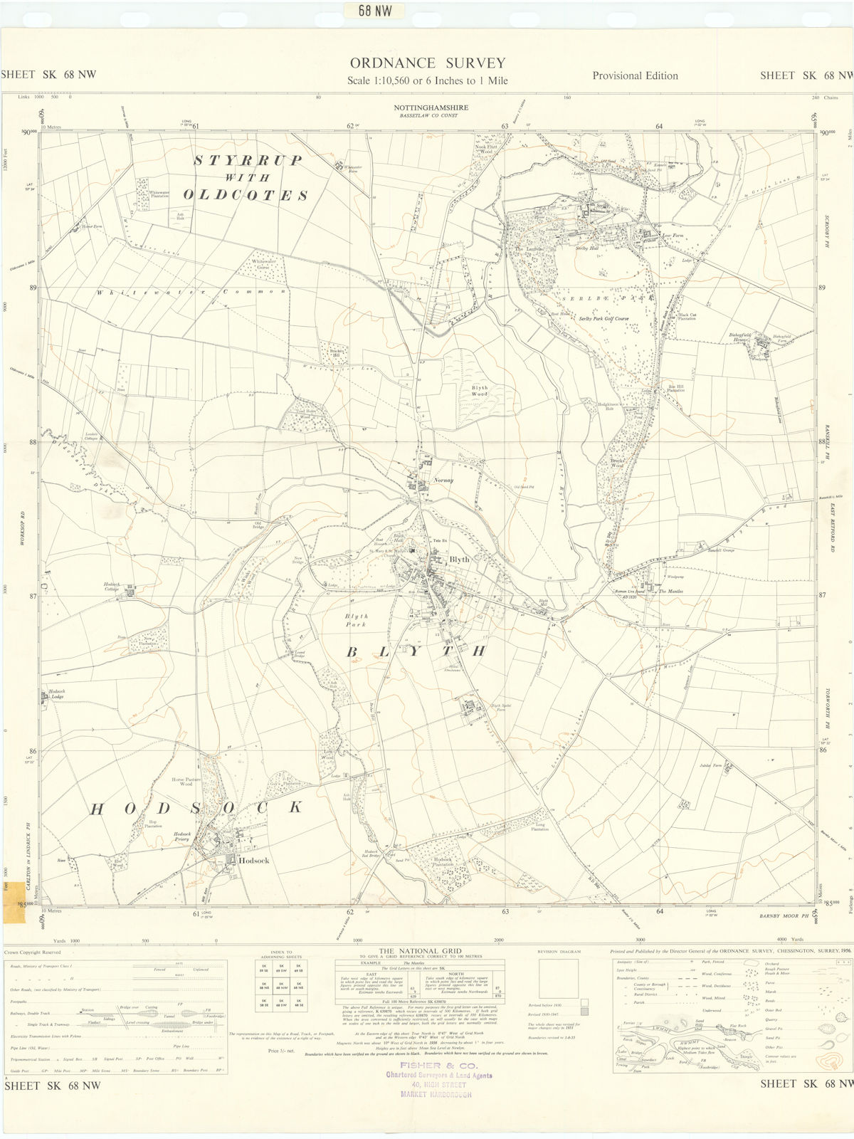 Ordnance Survey Sheet SK68NW Nottinghamshire Blyth Hodsock 1956 old map
