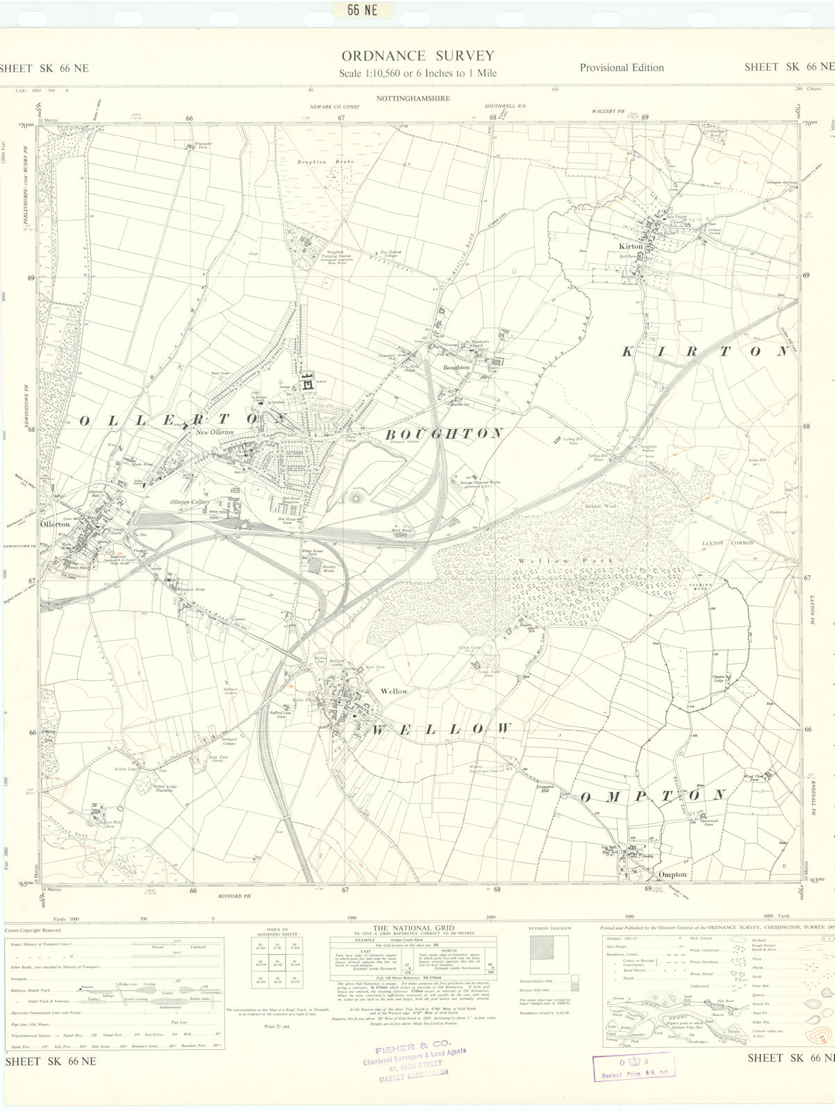 Ordnance Survey SK66NE Nottinghamshire Ollerton Wellon Kirton Boughton 1955 map