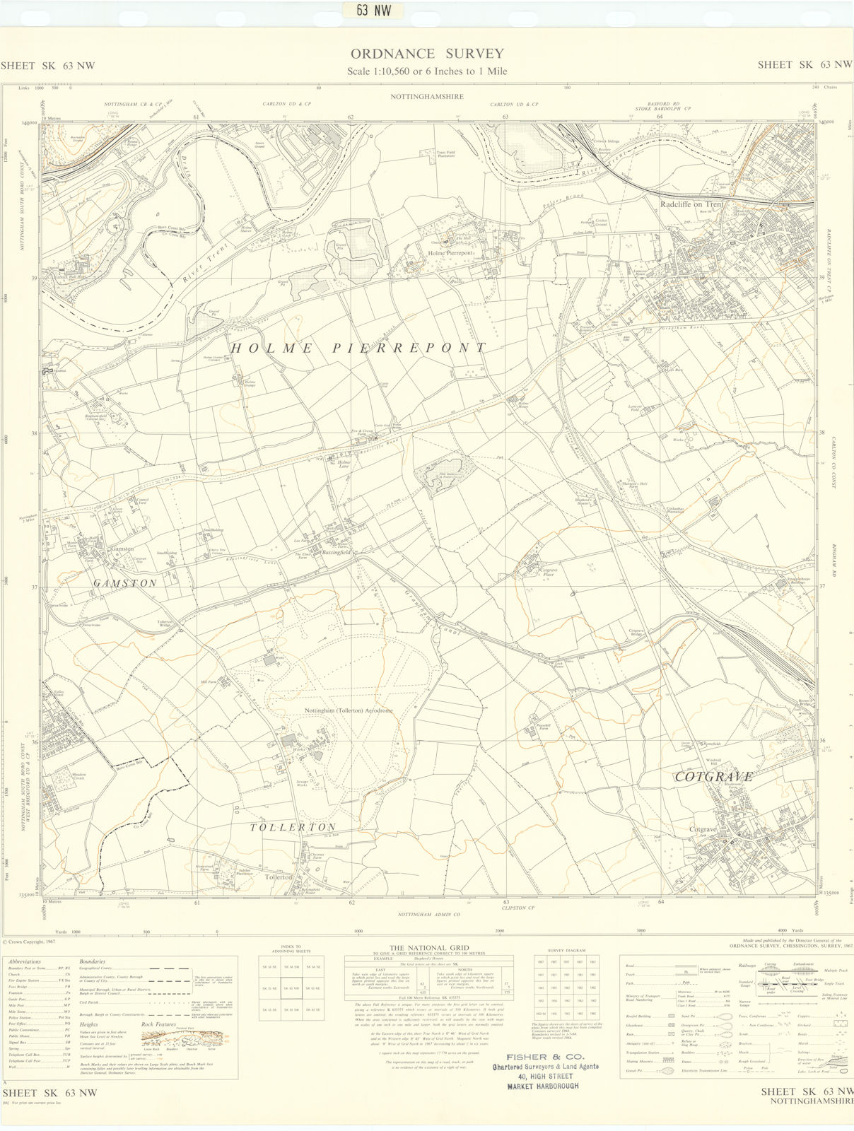 Ordnance Survey SK63NW Notts Radcliffe/Trent Cotgrave Hole Pierrepont 1967 map