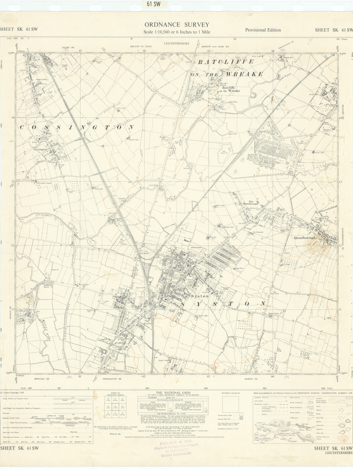 Ordnance Survey SK61SW Leics Syston Radcliffe/Wreake Queniborough 1958 old map