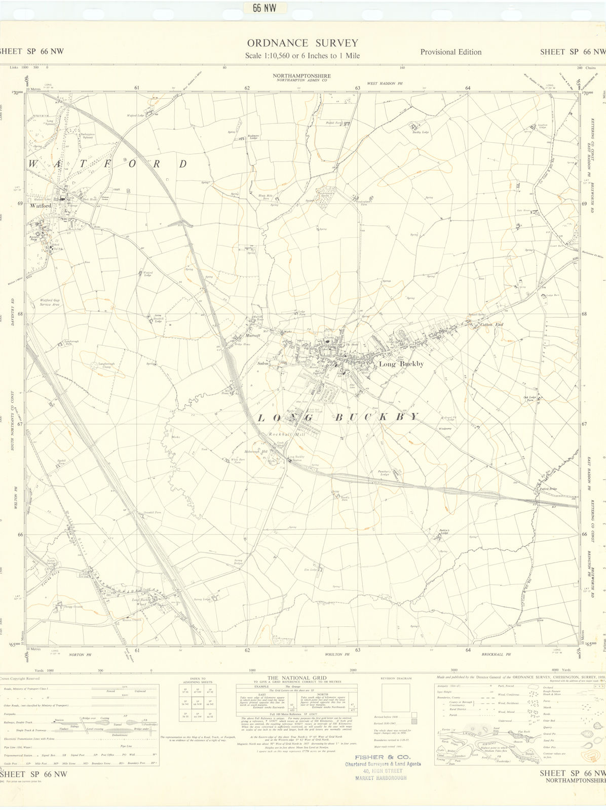 Ordnance Survey Sheet SP66NW Northamptonshire Long Buckby Watford 1958 old map