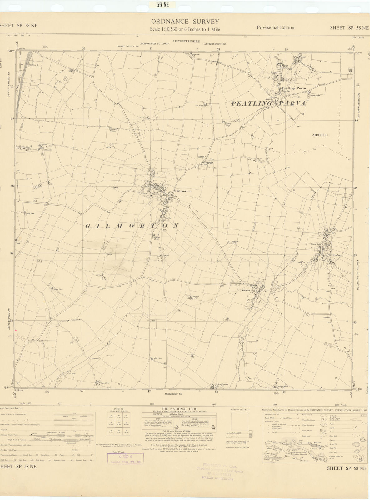 Associate Product Ordnance Survey SP58NE Leicestershire Gilmorton Walton Peatling Parva 1955 map