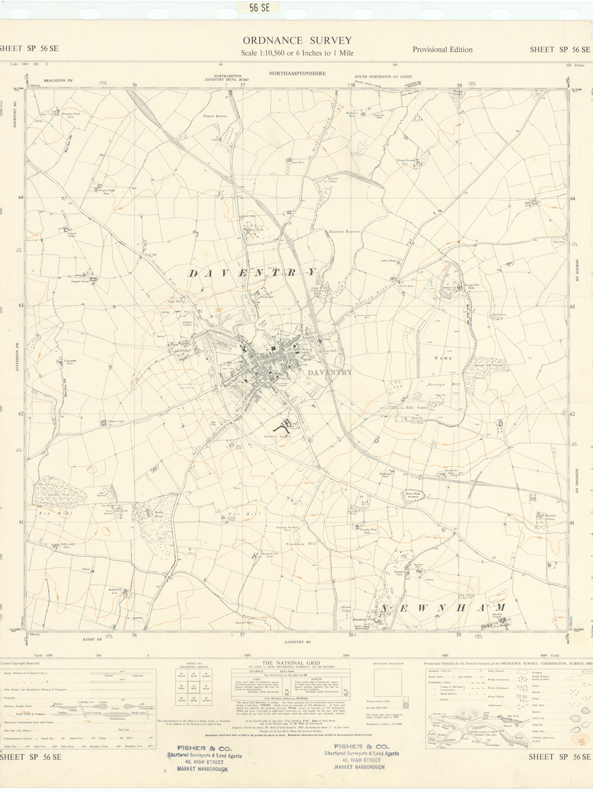 Ordnance Survey Sheet SP56SE Northamptonshire Daventry Newham 1955 old map