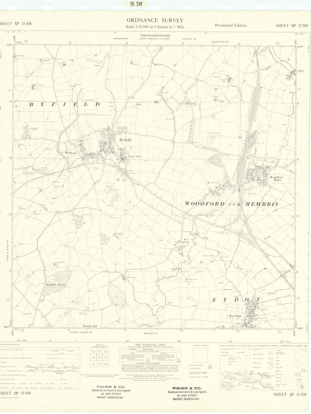 Ordnance Survey SP55SW Northamptonshire Woodford Halse Byfield Eydon 1955 map
