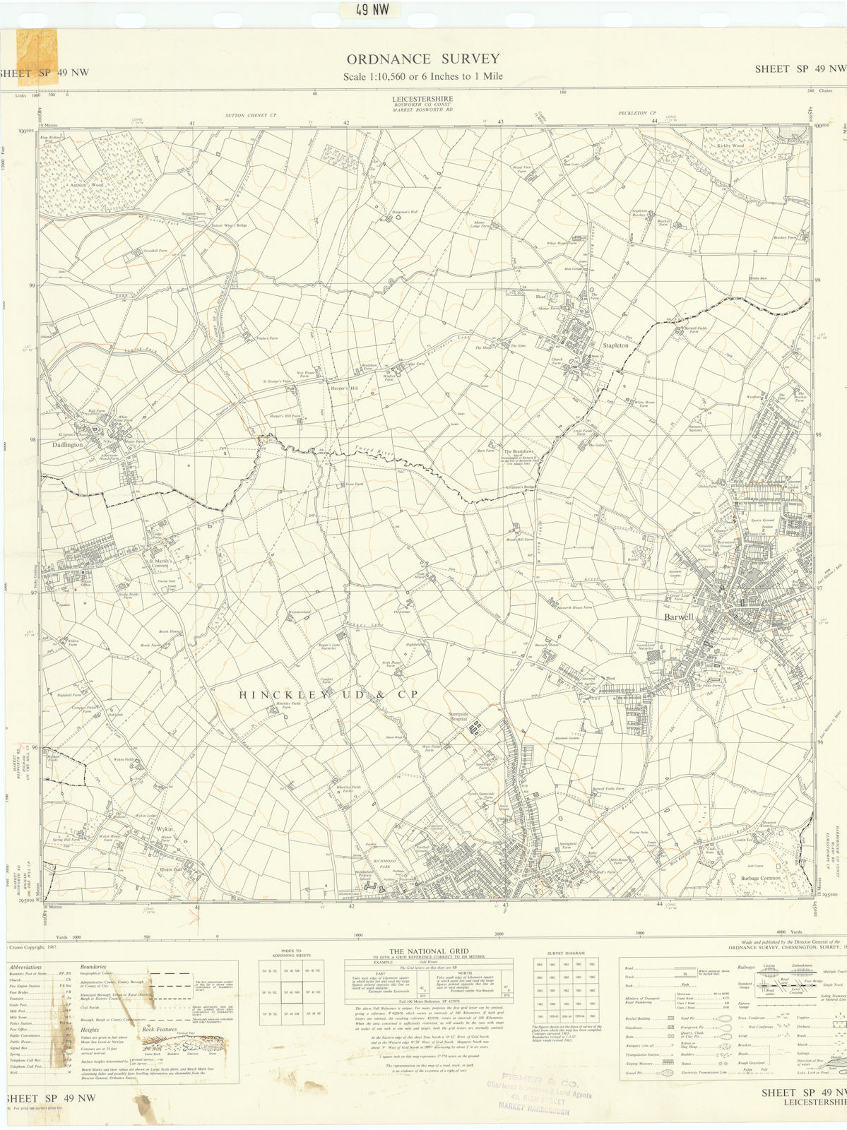 Ordnance Survey SP49NW Leics Barwell Hinckley Stapleton Dadlington 1967 map