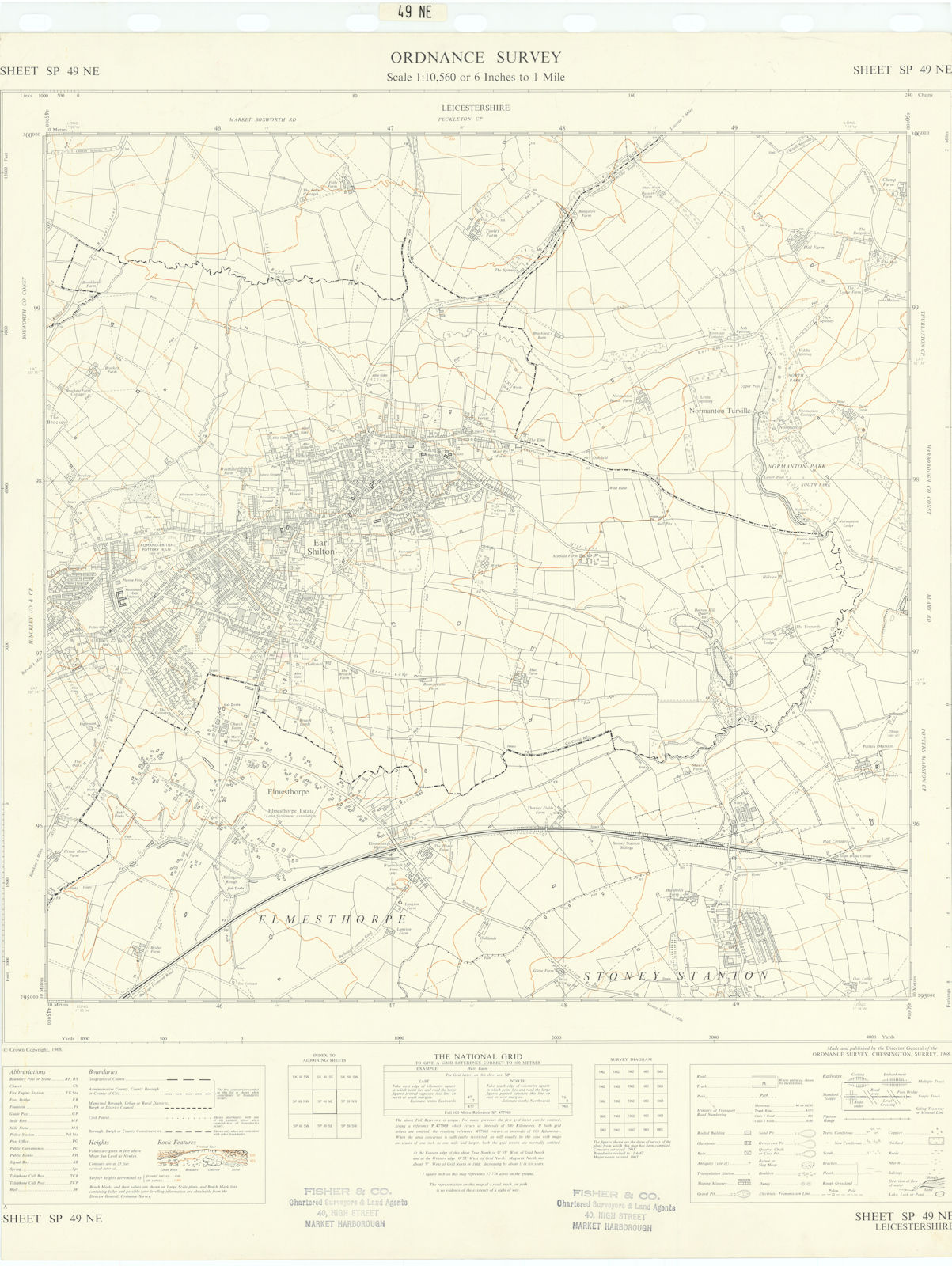 Associate Product Ordnance Survey SP49NE Leics Earl Shilton Elmesthorpe Stoney Stanton 1968 map