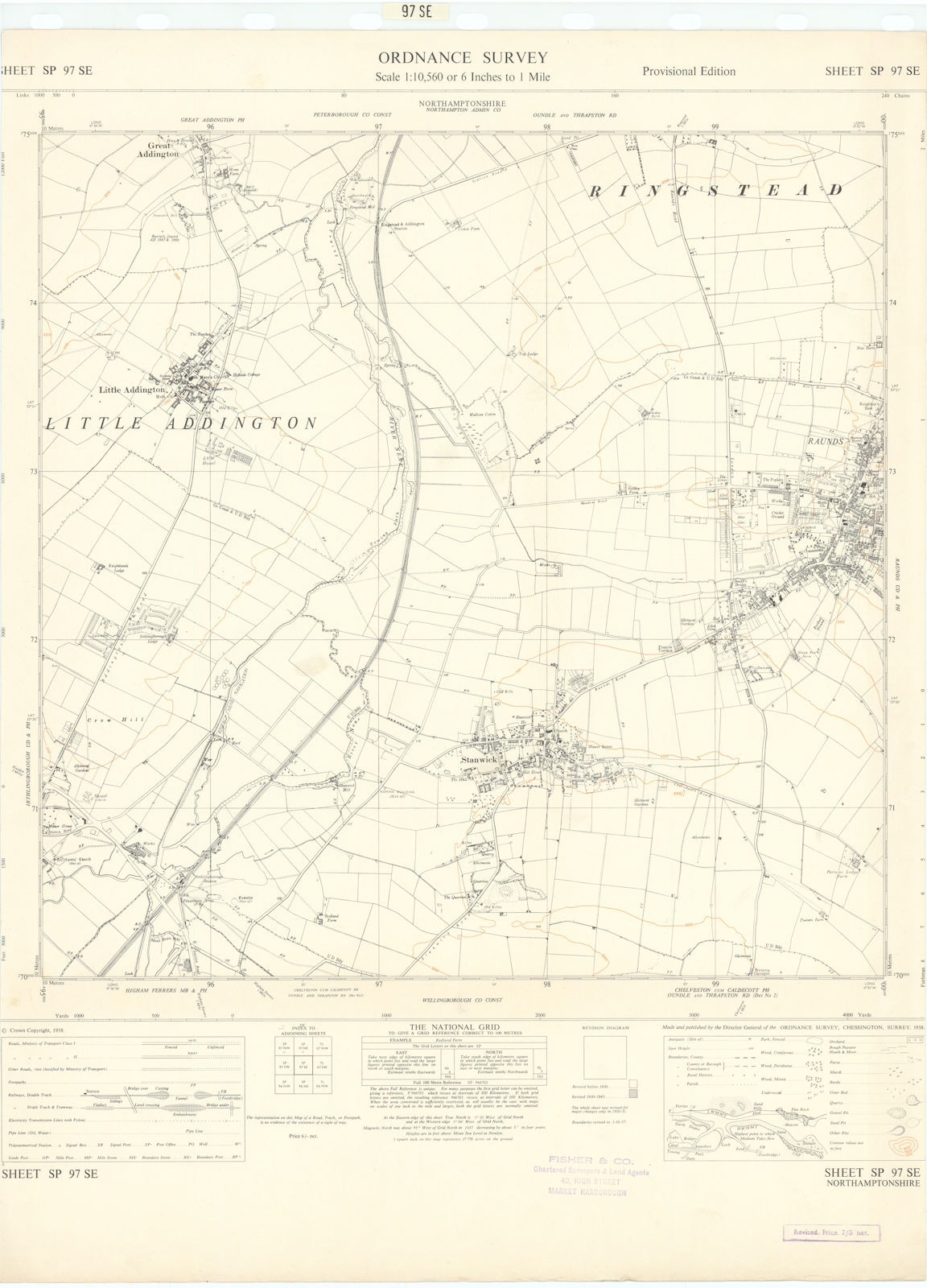 Ordnance Survey SP97SE Northants Raunds Stanwick Little/Great Addington 1958 map