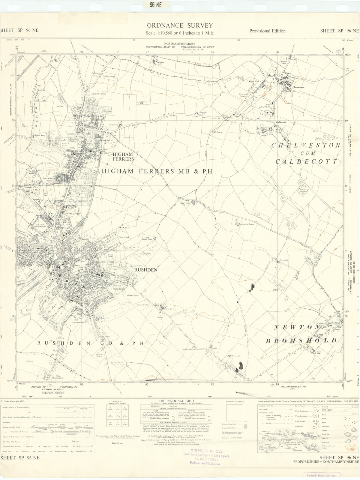 Associate Product Ordnance Survey SP96NE Northants Rushden Higham Ferrers Chelveston 1959 map
