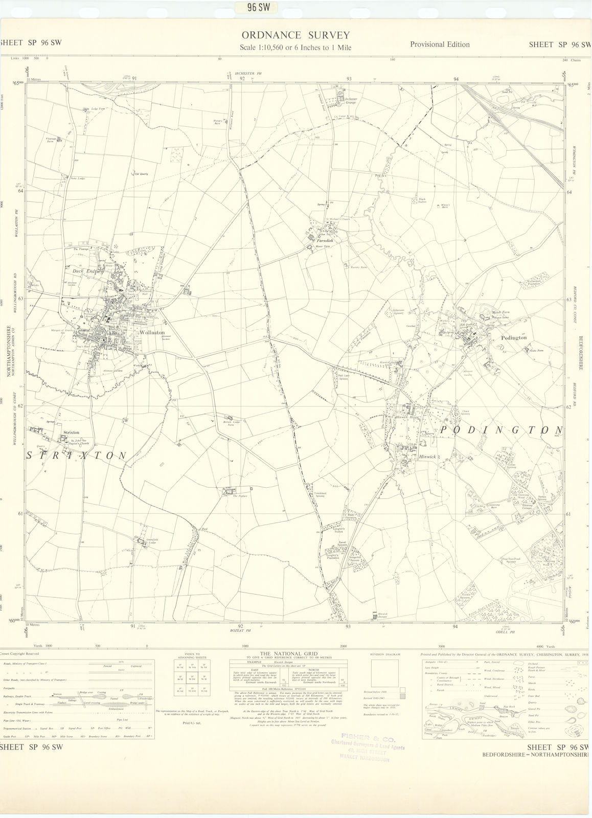 Associate Product Ordnance Survey SP96SW Northants/Bedfordshire Wollaston Podington 1958 old map